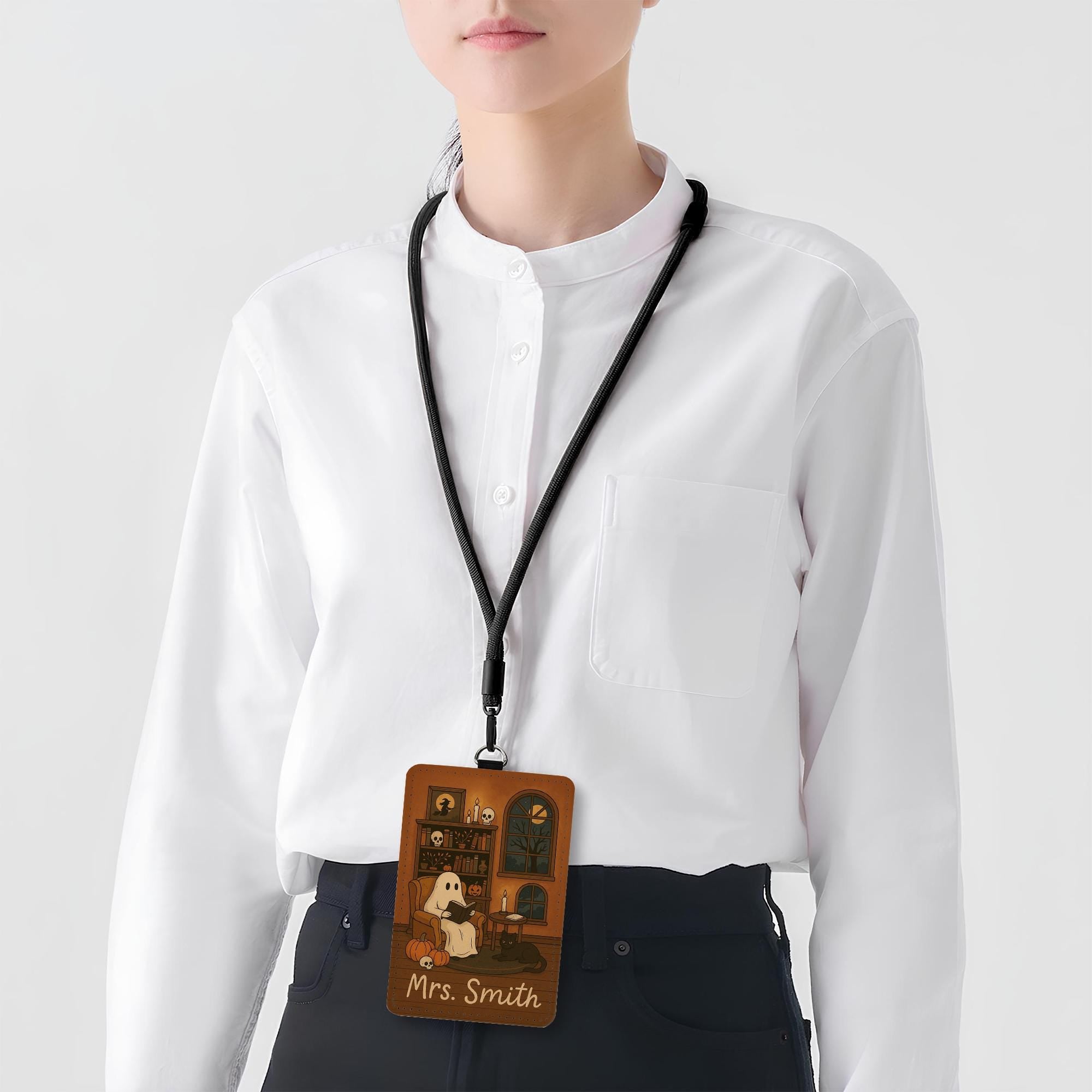 Personalized Ghost Badge Holder: Halloween Teacher Nurse ID holder