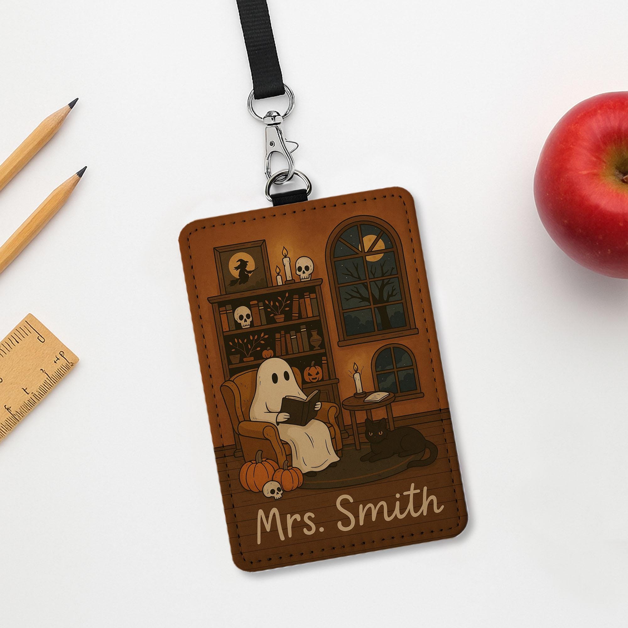 Personalized Ghost Badge Holder: Halloween Teacher Nurse ID holder