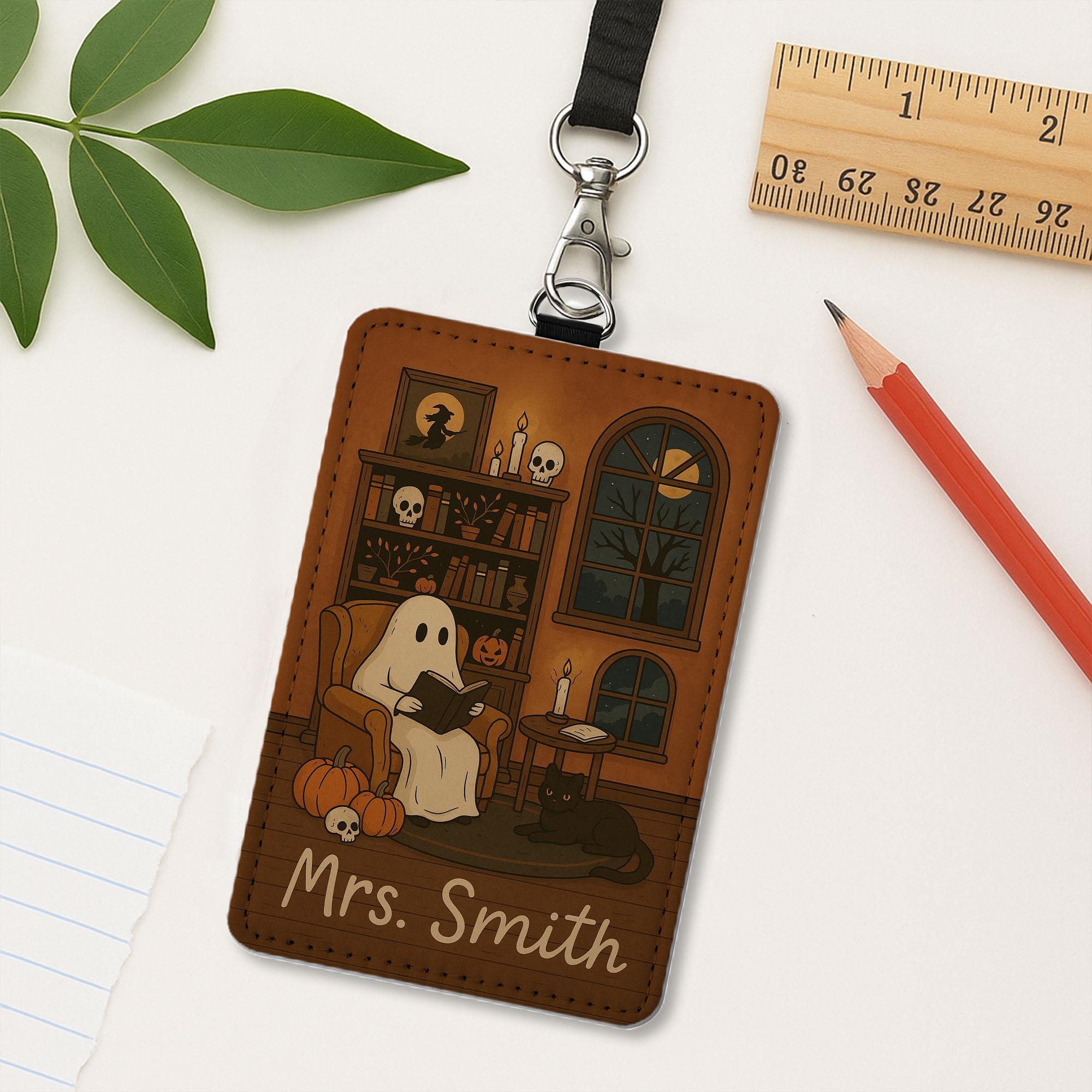 Personalized Ghost Badge Holder: Halloween Teacher Nurse ID holder