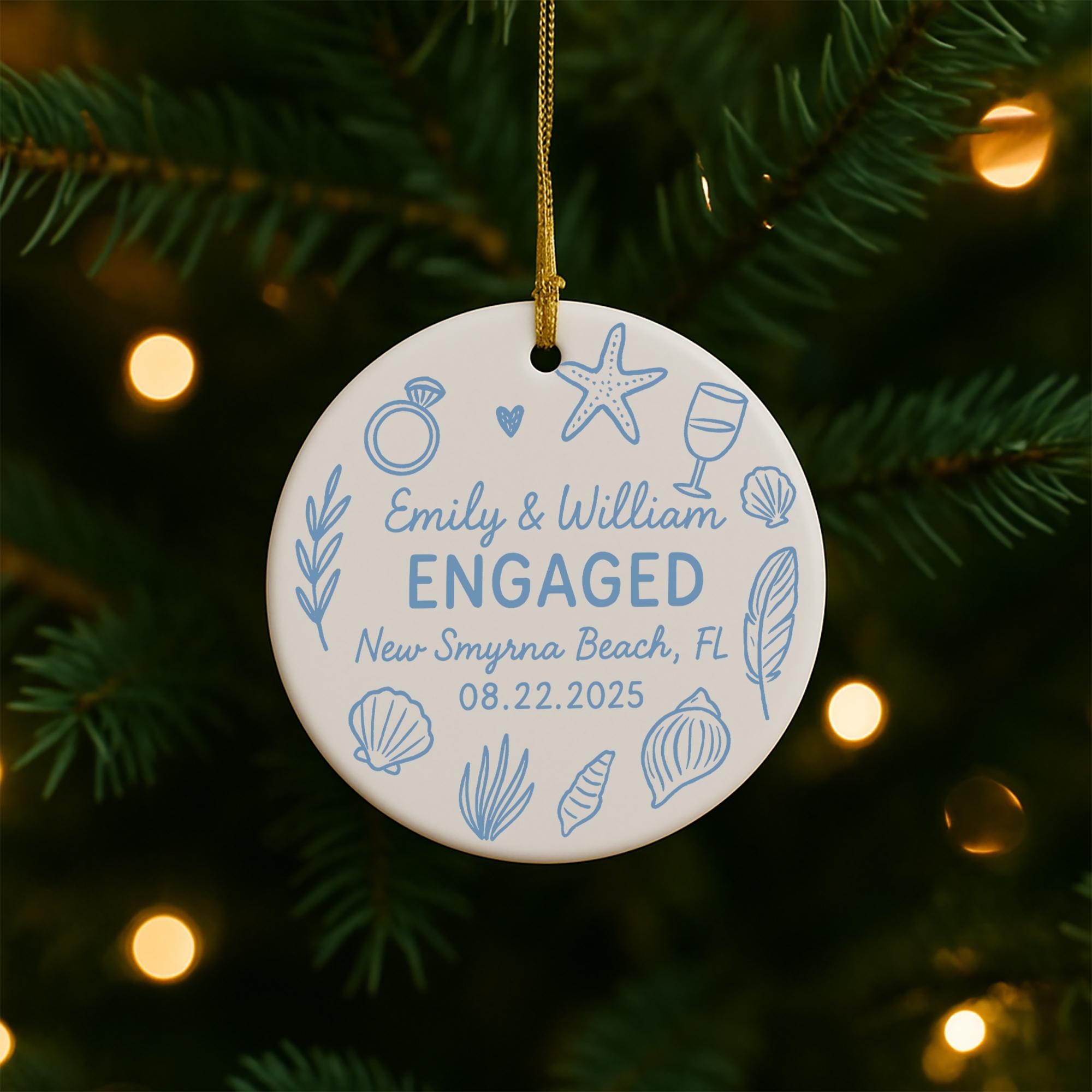 Engagement Ornament – Personalized Ceramic Wedding Keepsake for Couples