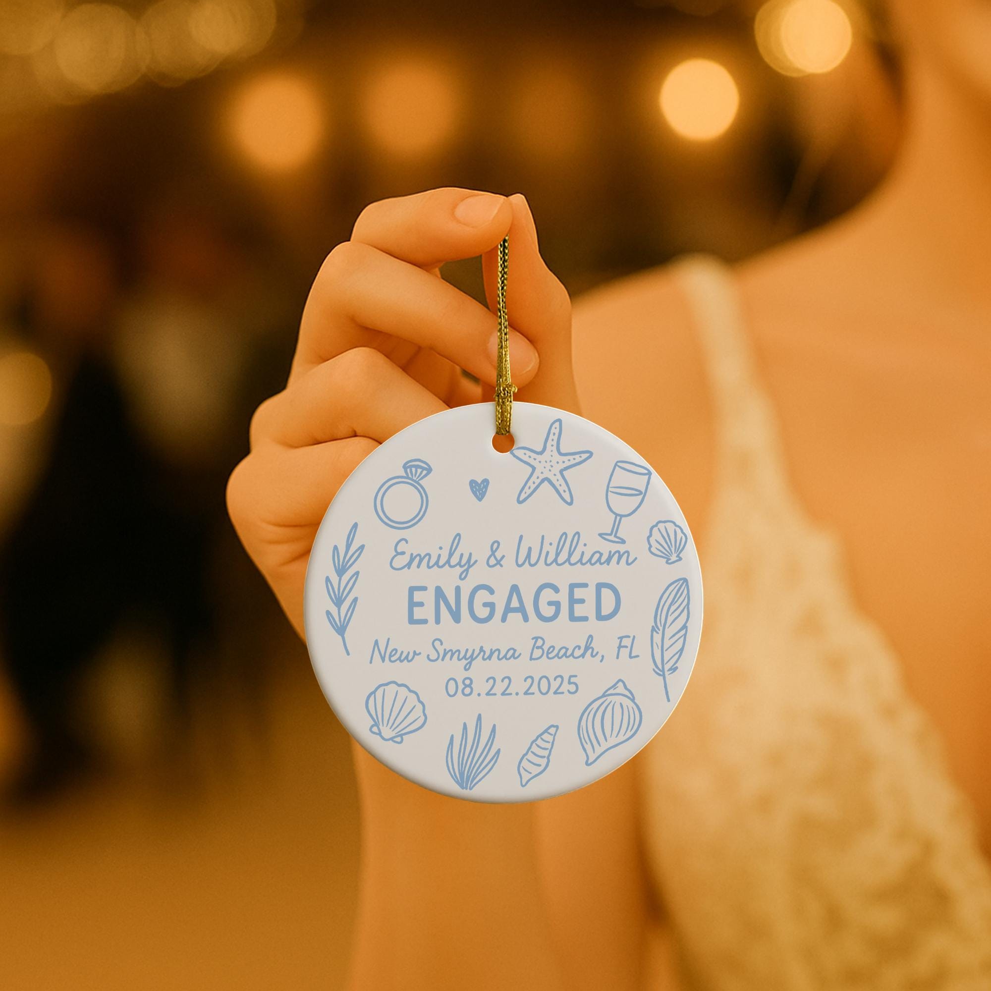 Engagement Ornament – Personalized Ceramic Wedding Keepsake for Couples