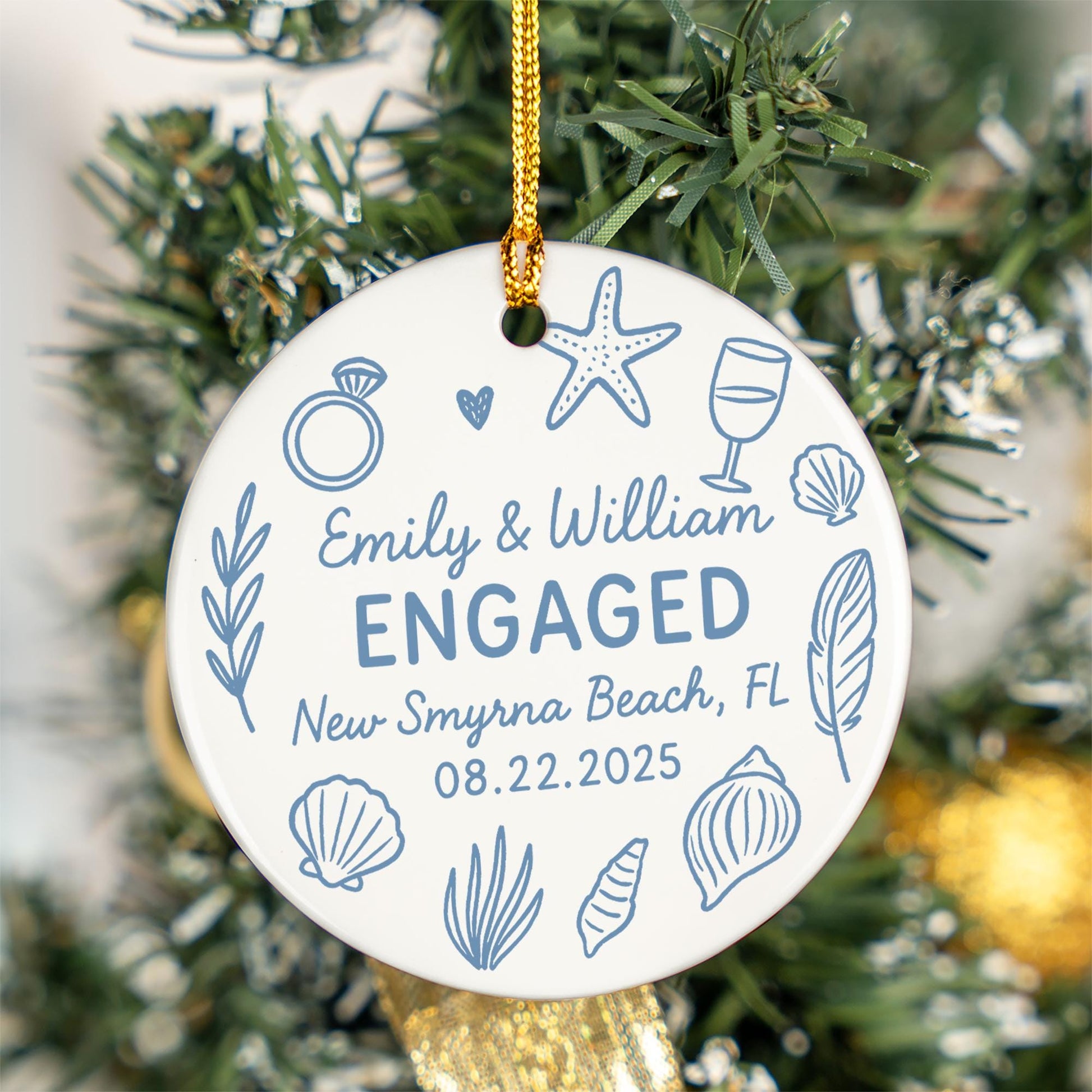Engagement Ornament – Personalized Ceramic Wedding Keepsake for Couples