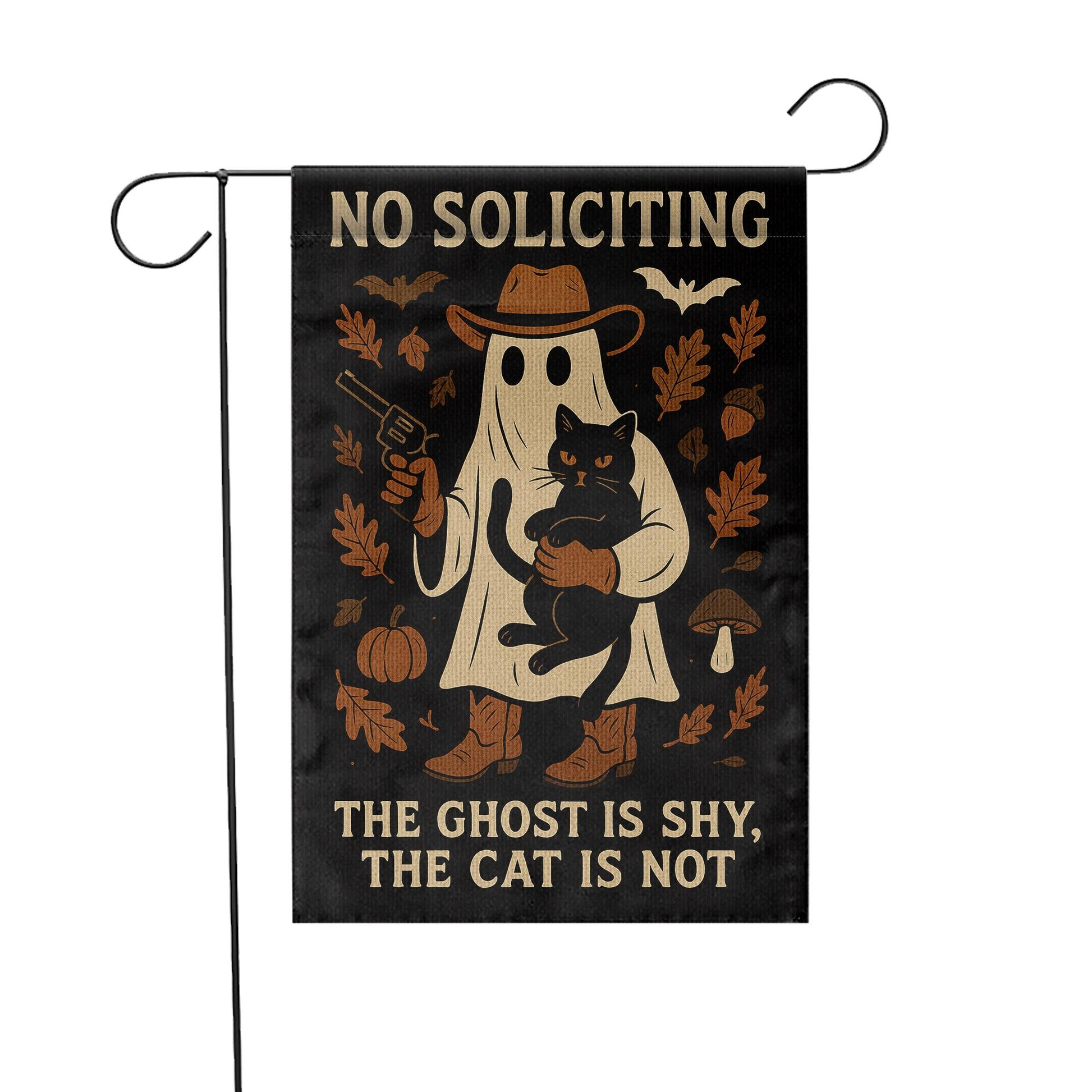 No Soliciting Flag – Funny Halloween Ghost and Cat Garden Yard Decor