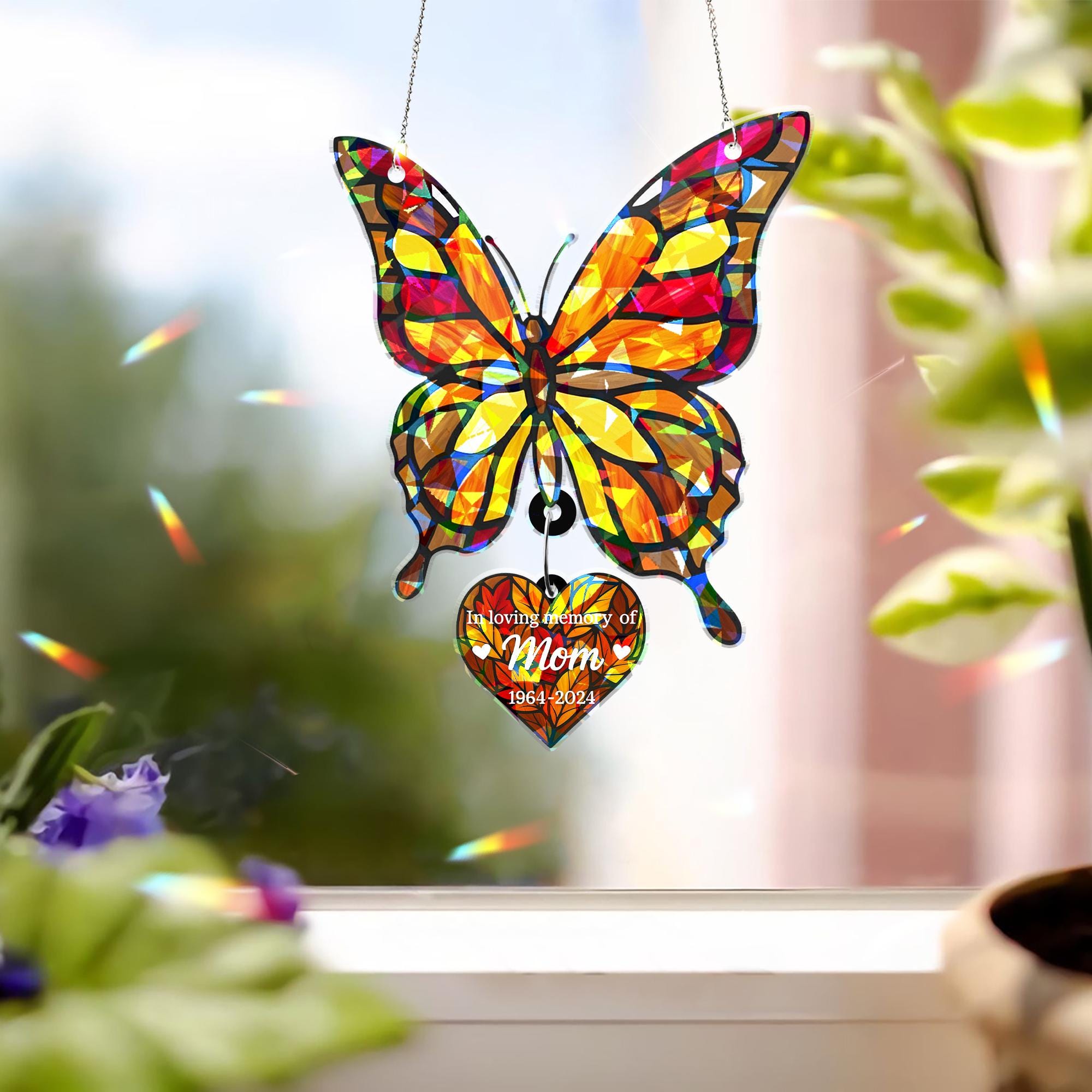 Memorial Suncatcher – Custom Butterfly Holographic Acrylic Remembrance Gift
