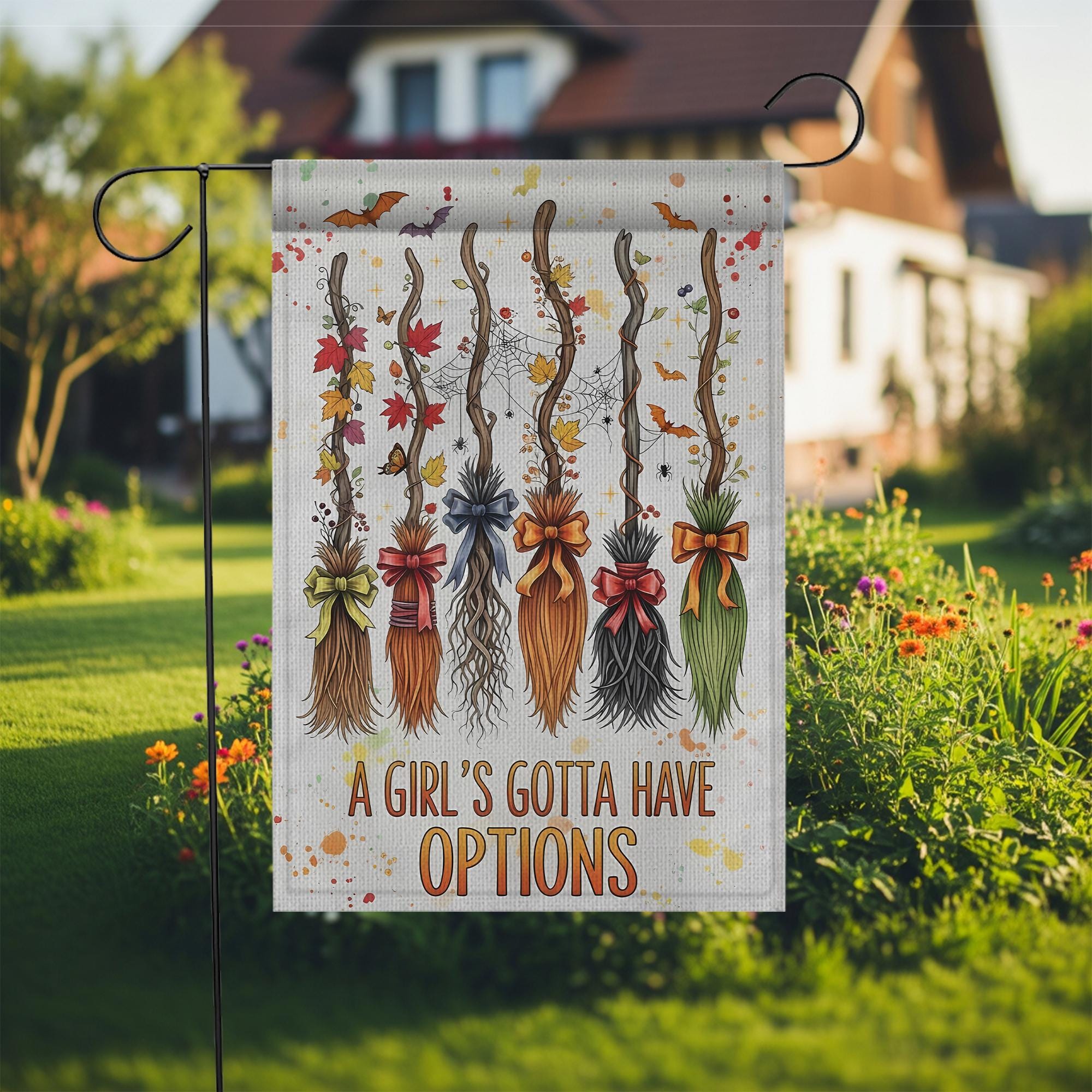 Witchy Halloween Garden Flag, A Girl's Gotta Have Options, Autumn Porch Decor