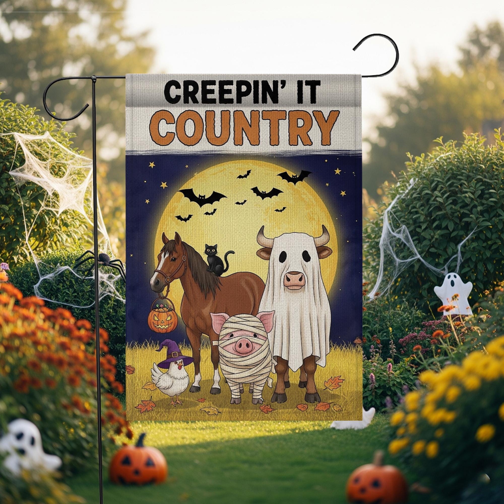 Funny Ghost Cow Halloween Garden Flag: Spooky Farm Animals Decor