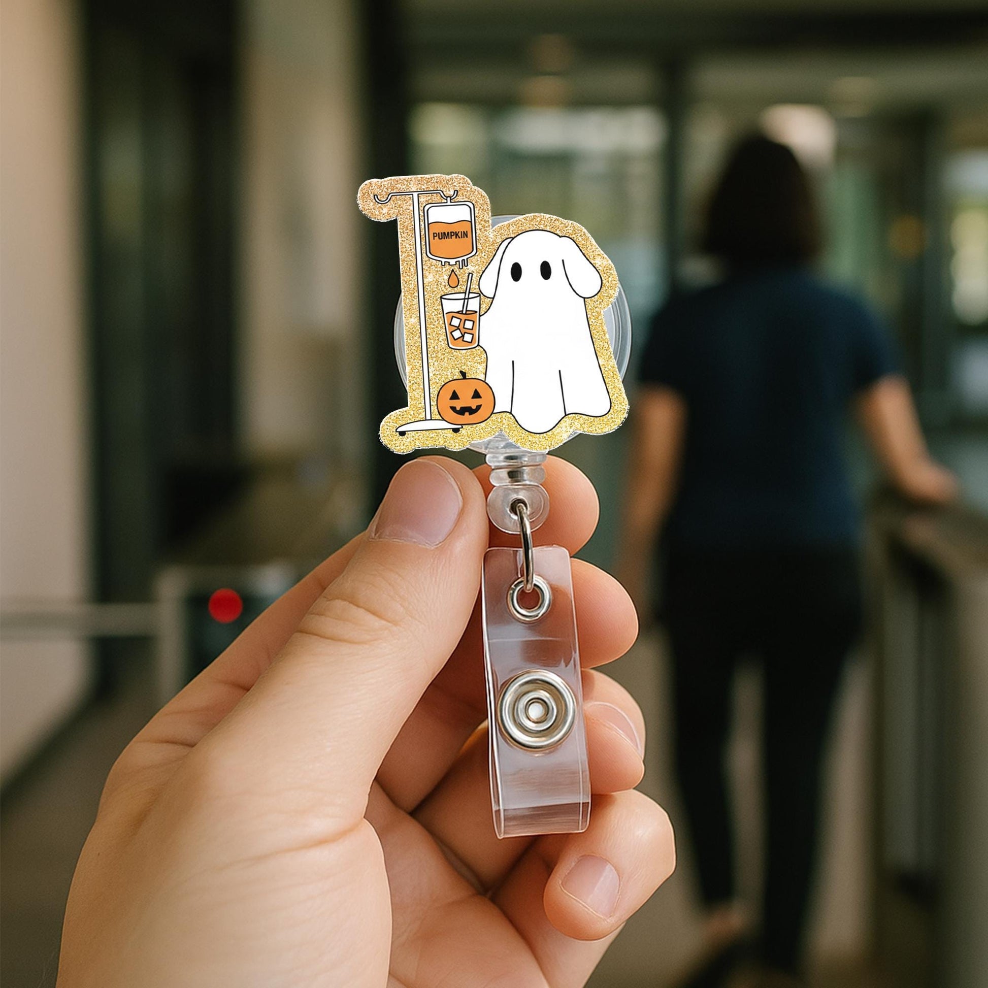 Halloween Ghost Nurse Badge Reel: Spooky Season Office Decor