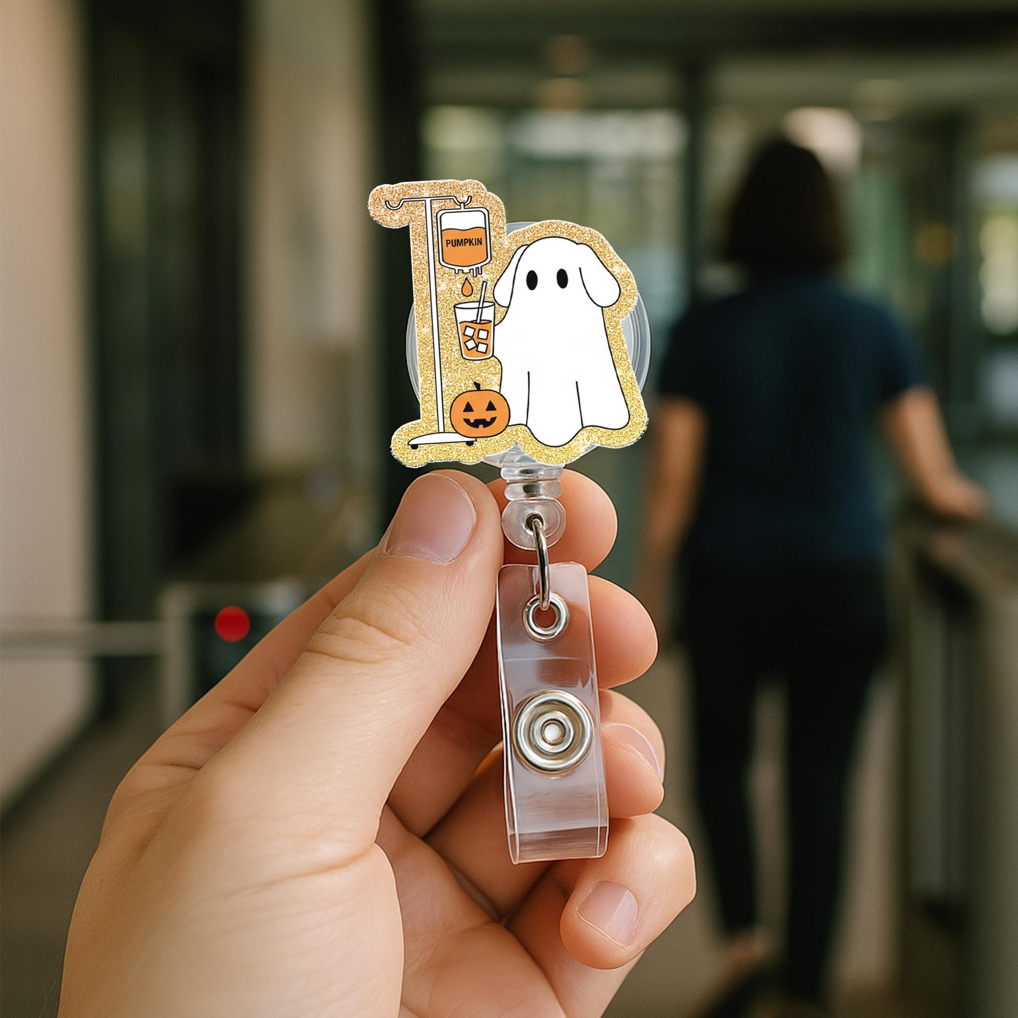 Halloween Ghost Nurse Badge Reel: Spooky Season Office Decor