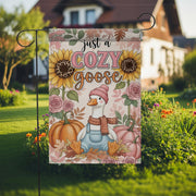 Fall Garden Flag: Sunflower, Pumpkin, Cozy Goose - Farmhouse Decor