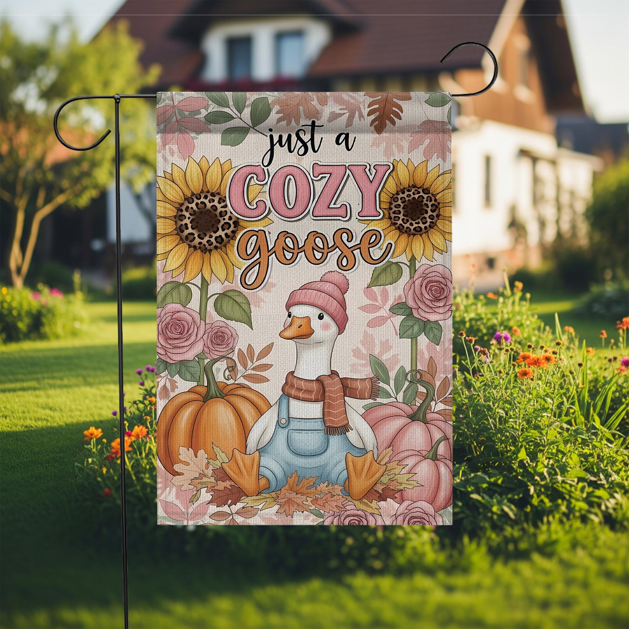Fall Garden Flag: Sunflower, Pumpkin, Cozy Goose - Farmhouse Decor