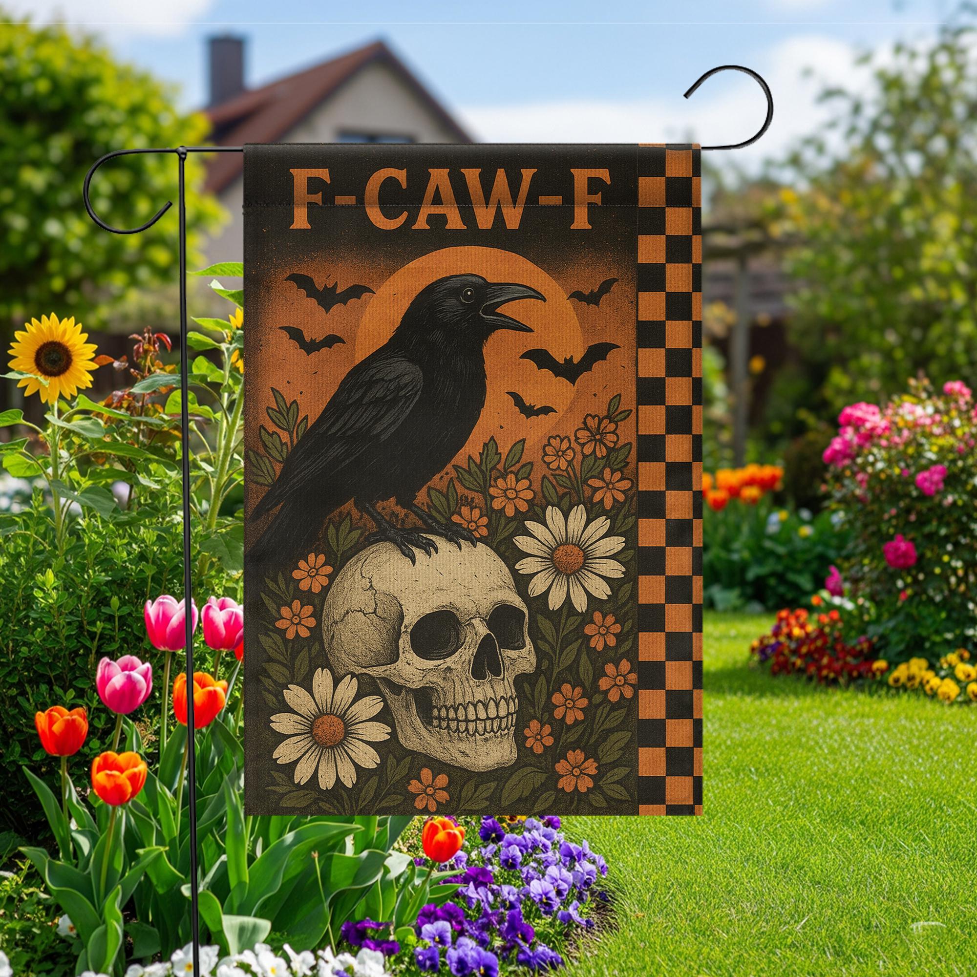 Crow and Skull Garden Flag: Gothic Halloween Decor