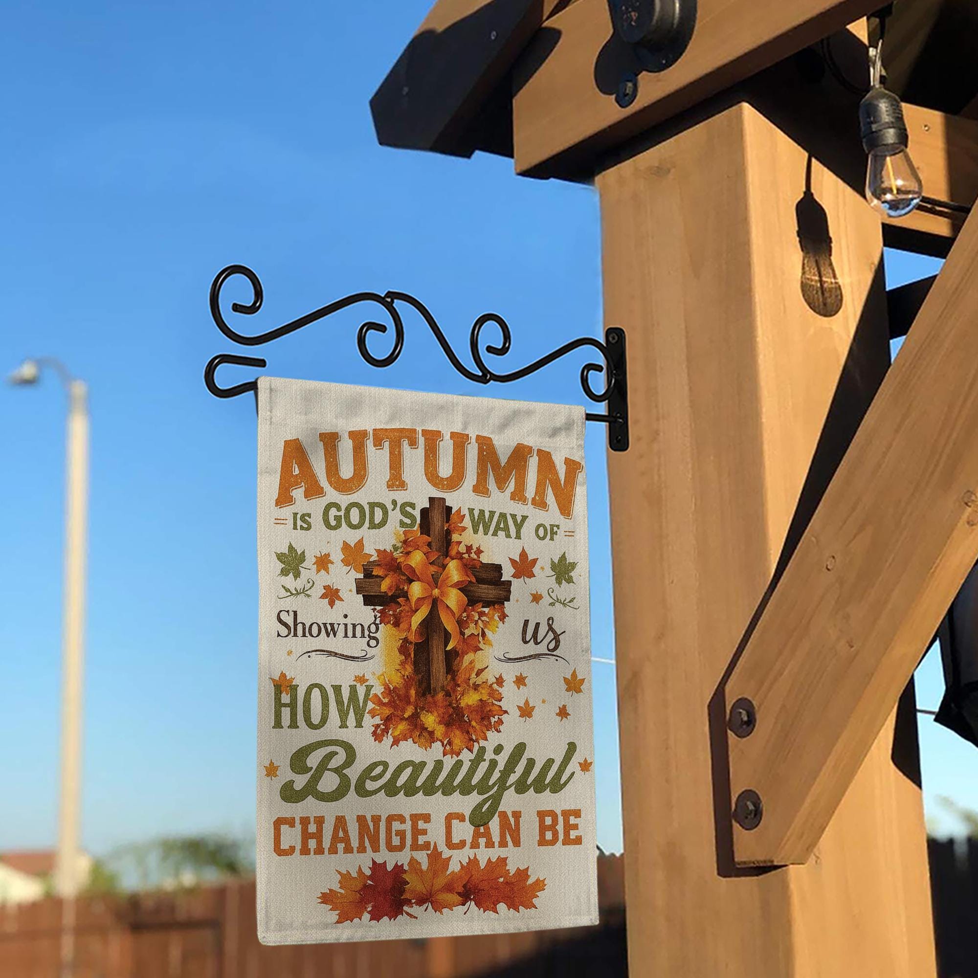 Christian Autumn Garden Flag, Faith-Based Fall Decor with Cross, Farmhouse Thanksgiving Outdoor Decoration