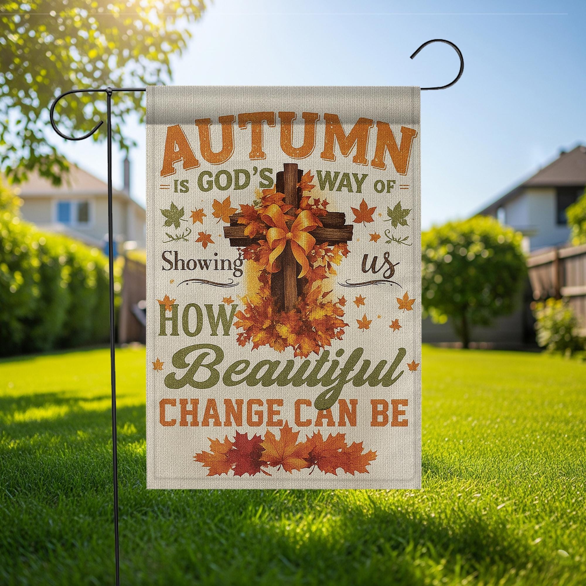 Christian Autumn Garden Flag, Faith-Based Fall Decor with Cross, Farmhouse Thanksgiving Outdoor Decoration