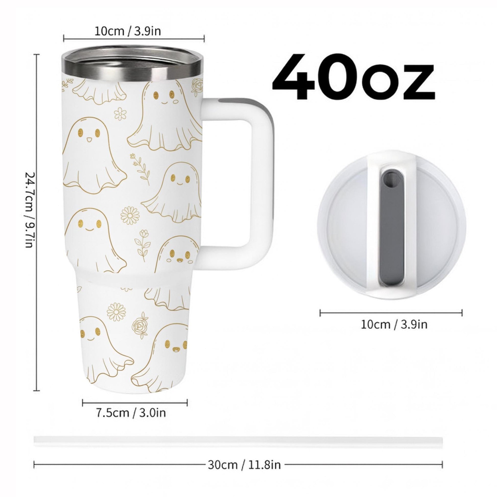 Ghost Tumbler with Handle: Stainless Steel Spooky Season Drinkware