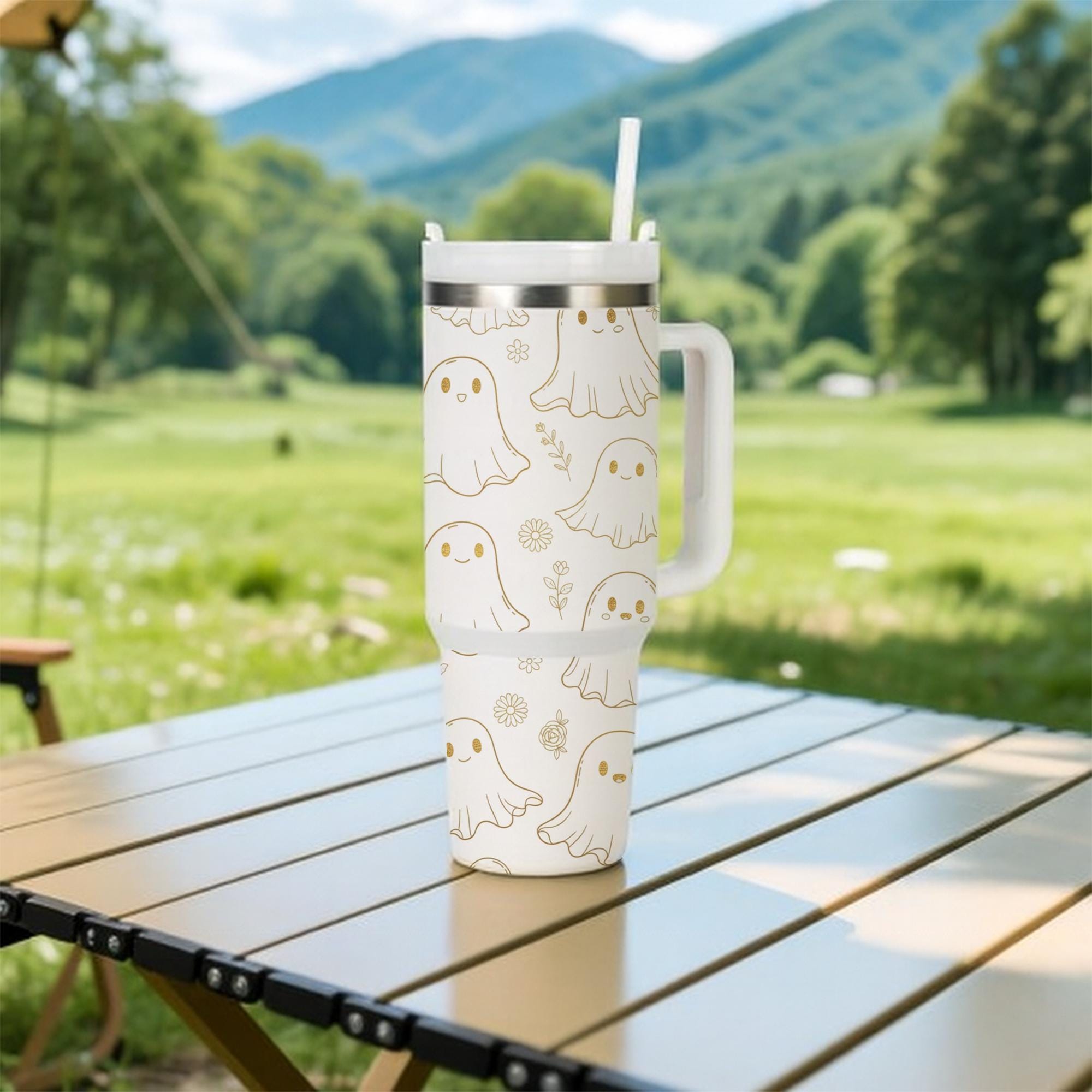 Ghost Tumbler with Handle: Stainless Steel Spooky Season Drinkware