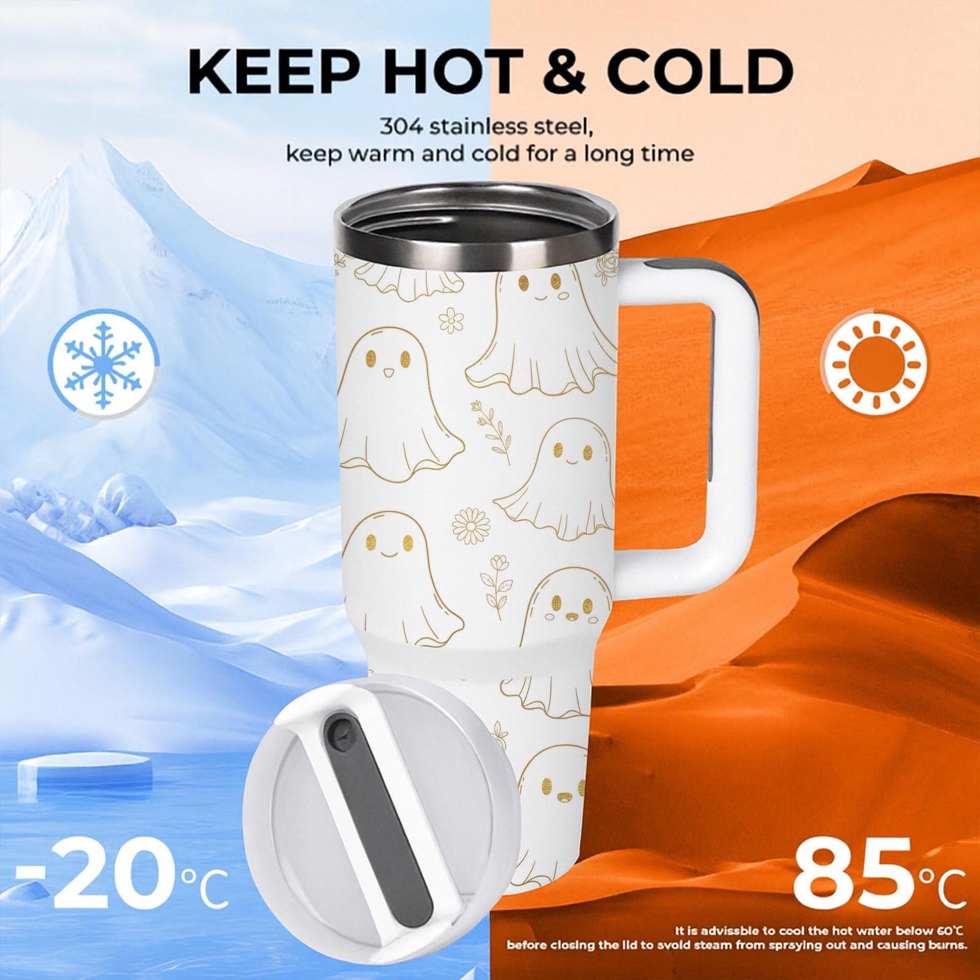 Ghost Tumbler with Handle: Stainless Steel Spooky Season Drinkware