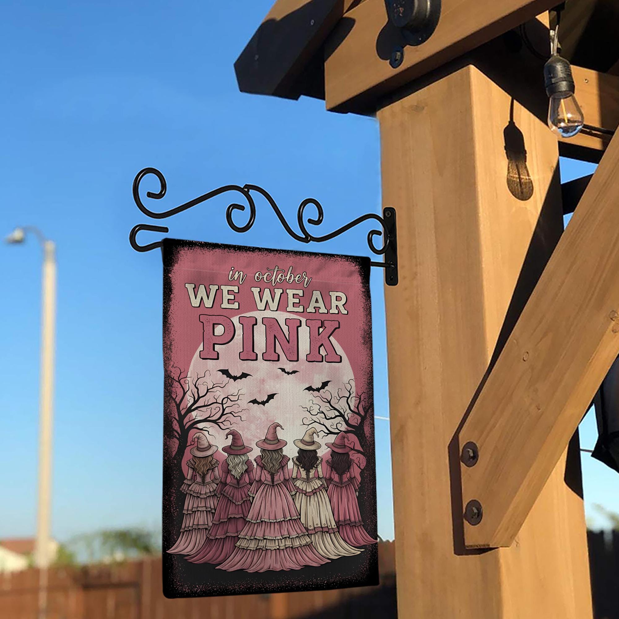 Pink Halloween Witches Garden Flag: Spooky Coven Sisterhood Decor