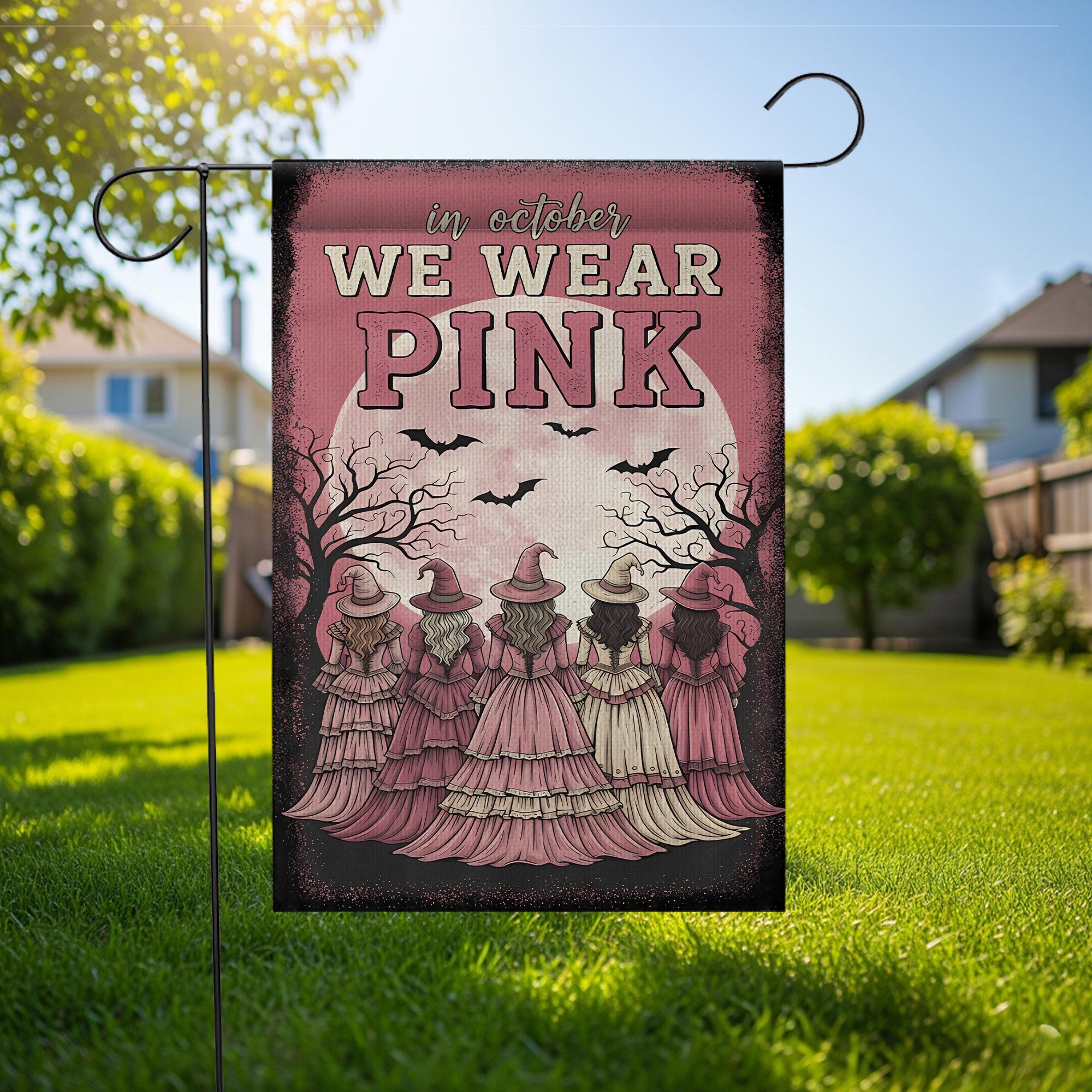 Pink Halloween Witches Garden Flag: Spooky Coven Sisterhood Decor