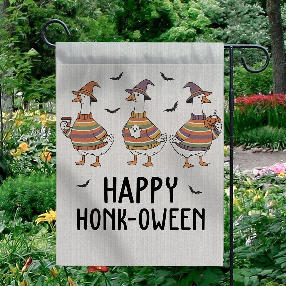 Funny Goose Halloween Garden Flag: Spooky Honk-oween Outdoor Decor