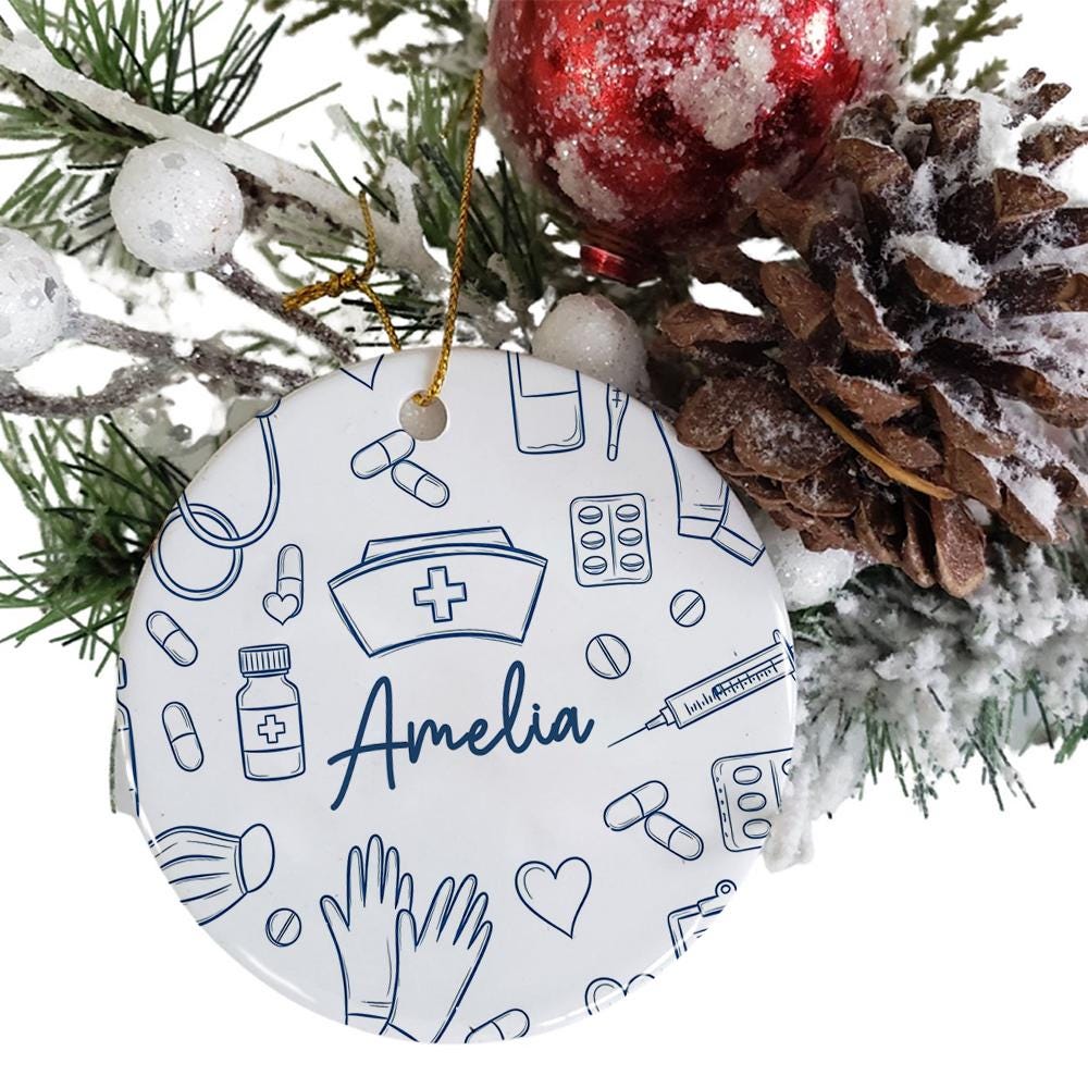 Personalized Nurse Ornament: Custom Medical Gift, Double-Sided Print