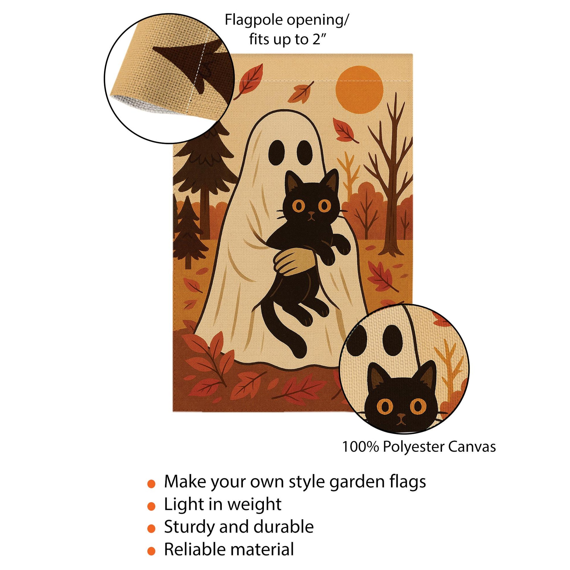 Halloween Ghost Garden Flag, Black Cat Fall Yard Decor, Autumn Outdoor Flag, Cute Halloween Flag, Fall Porch Flag, Ghost Cat Flag