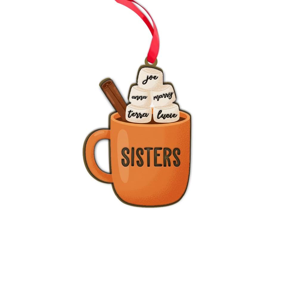 Personalized Sisters Ornament: Custom Hot Cocoa Mug, Sibling Gift