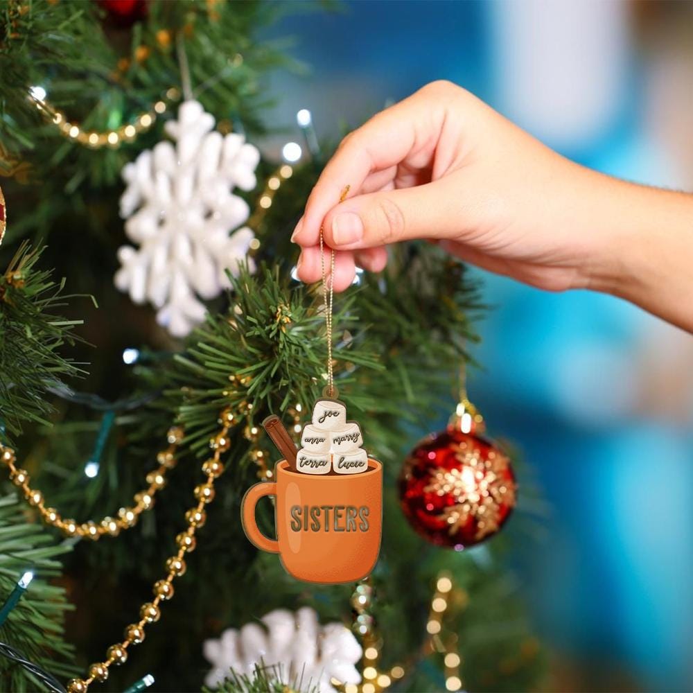 Personalized Sisters Ornament: Custom Hot Cocoa Mug, Sibling Gift
