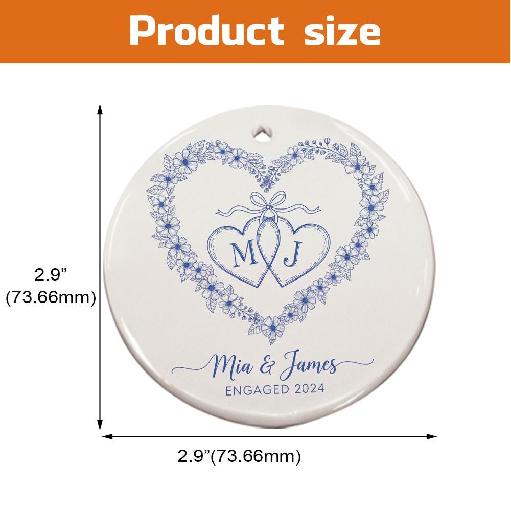 Personalized Engagement Ornament: Custom Ceramic, Double-Sided Print