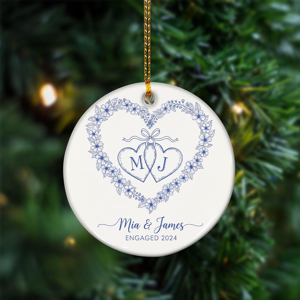Personalized Engagement Ornament: Custom Ceramic, Double-Sided Print