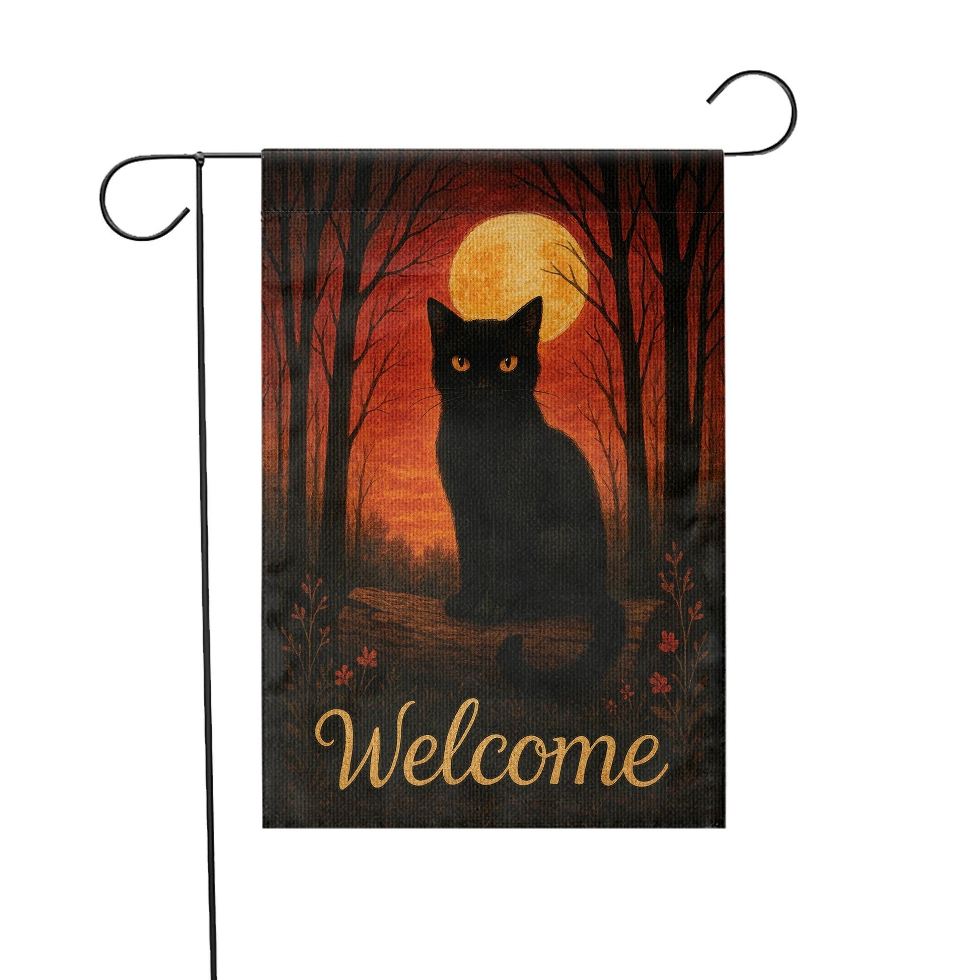 Black Cat Garden Flag, Halloween Yard Decor, Fall Outdoor Flag, Welcome Garden Banner, Autumn Cat Flag, Spooky Garden Flag