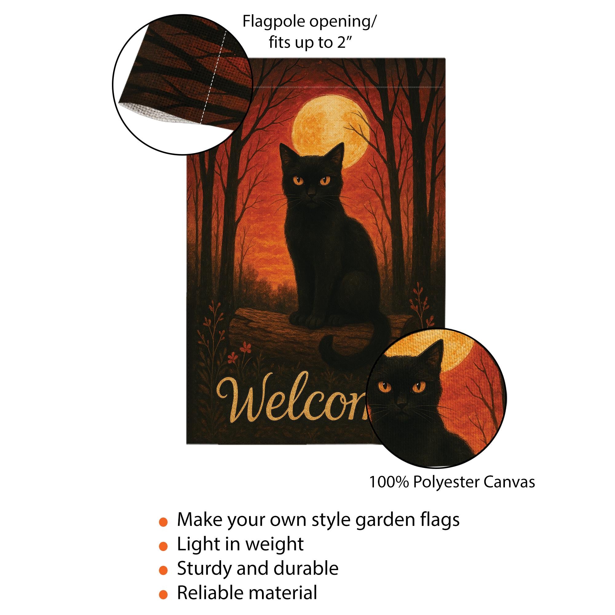 Black Cat Garden Flag, Halloween Yard Decor, Fall Outdoor Flag, Welcome Garden Banner, Autumn Cat Flag, Spooky Garden Flag