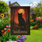 Black Cat Garden Flag, Halloween Yard Decor, Fall Outdoor Flag, Welcome Garden Banner, Autumn Cat Flag, Spooky Garden Flag