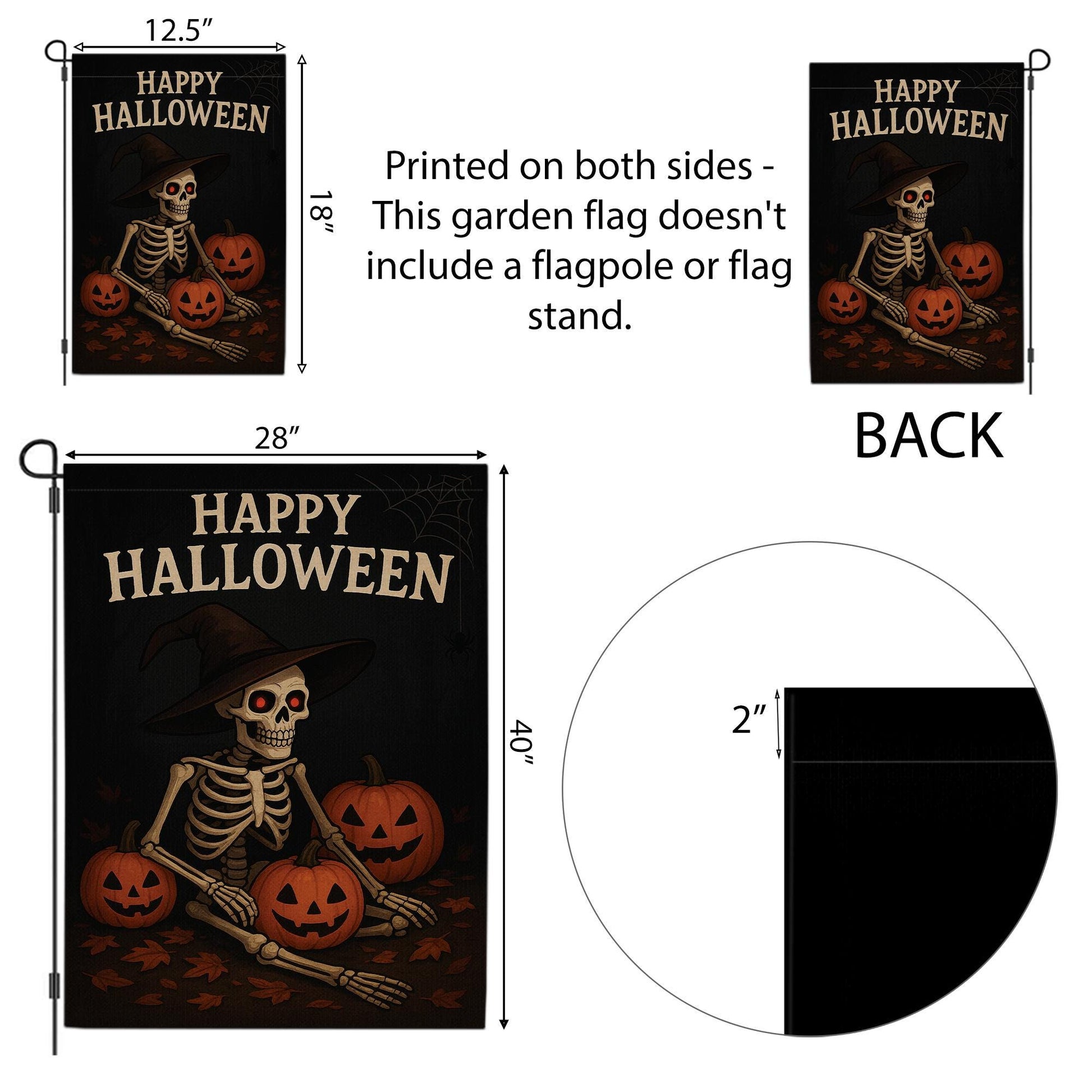 Happy Halloween Garden Flag, Skeleton Witch with Pumpkins, Fall Outdoor Decor, Halloween Flag for Yard, Spooky Skeleton, Fall Garden Flag