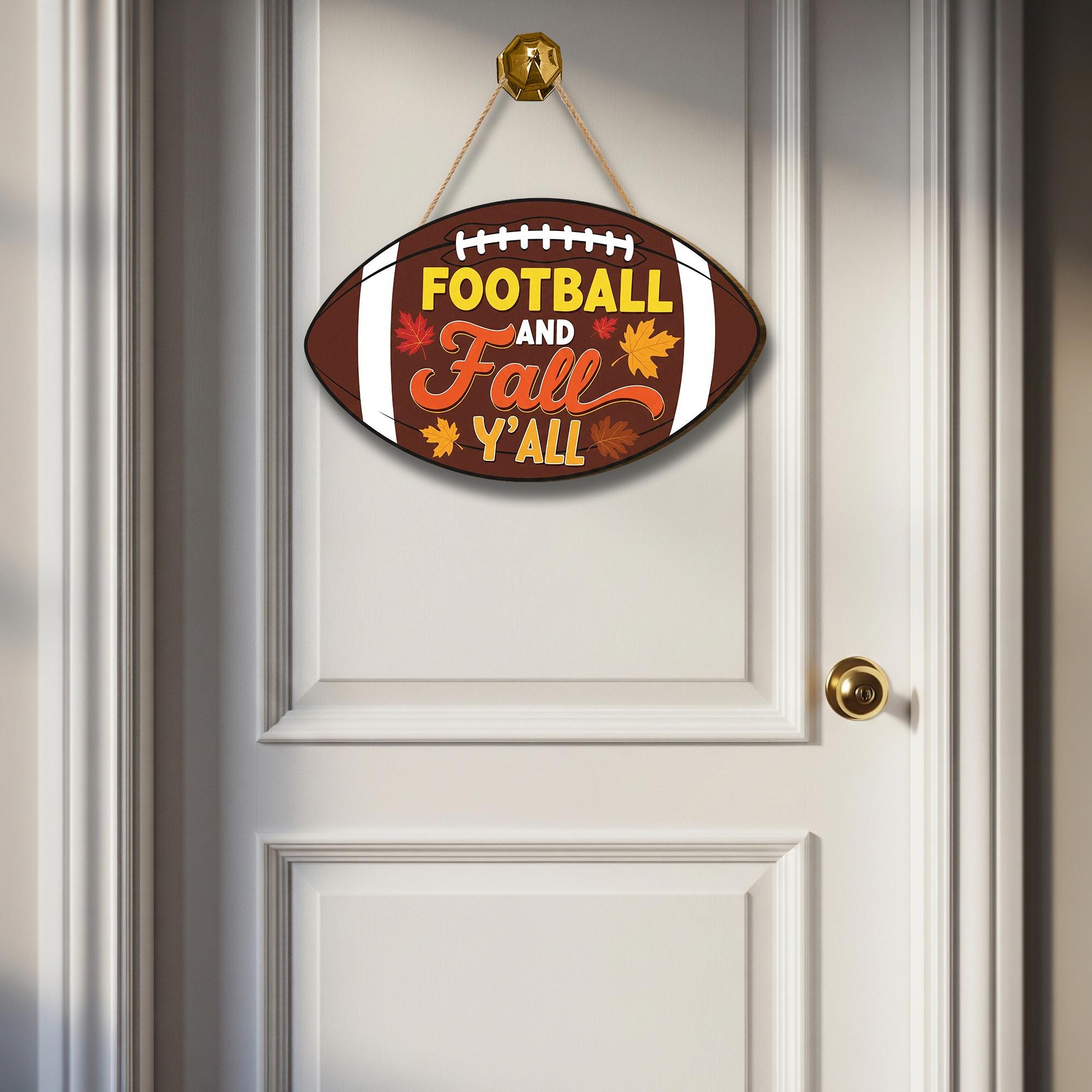 Football & Fall Y'all Wood Door Sign: Custom Autumn Home Decor