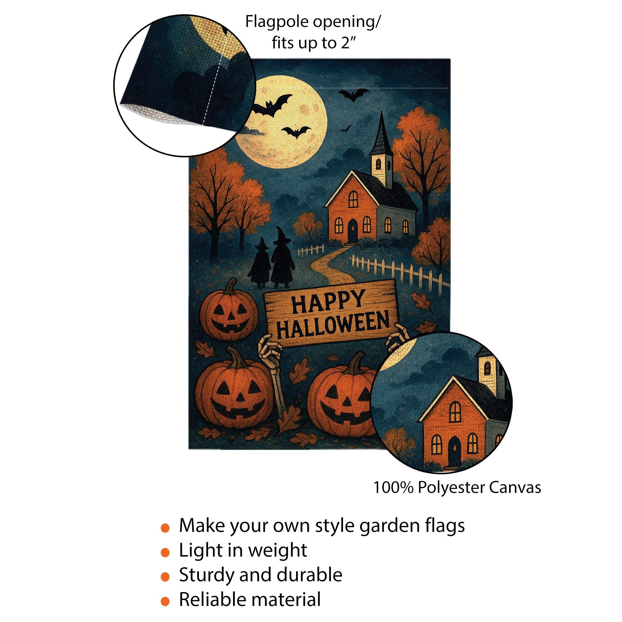 Happy Halloween Garden Flag, Halloween Outdoor Decor, Fall Yard Flag, Spooky Pumpkin Flag, Witch Decor, Moonlight Flag, Autumn Flag