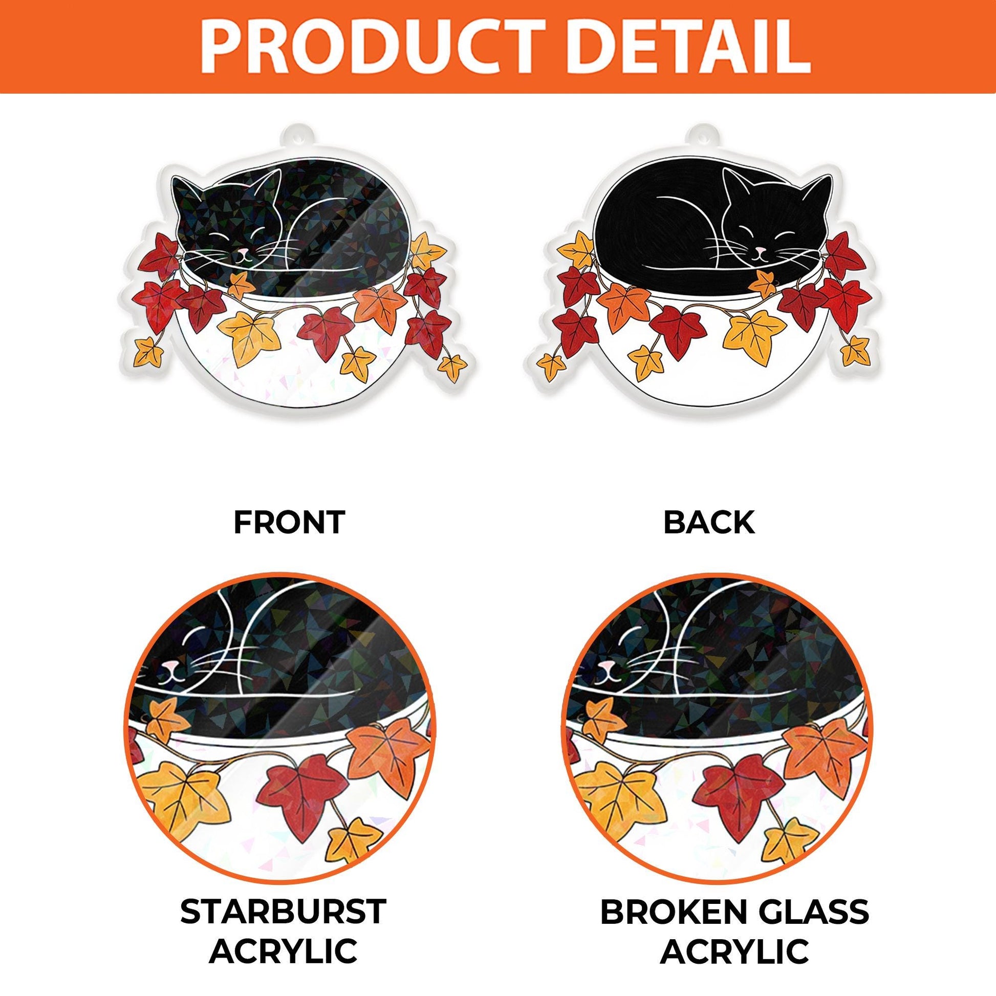 Holographic Black Cat Keychain: Autumn Leaves Acrylic Charm