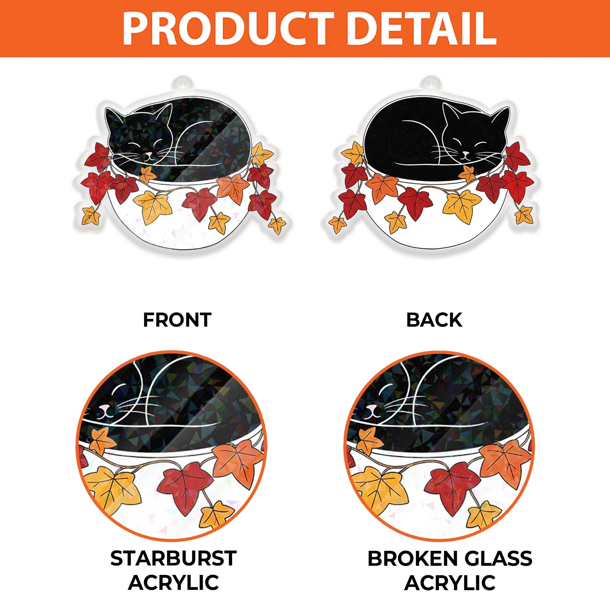Holographic Black Cat Keychain: Autumn Leaves Acrylic Charm