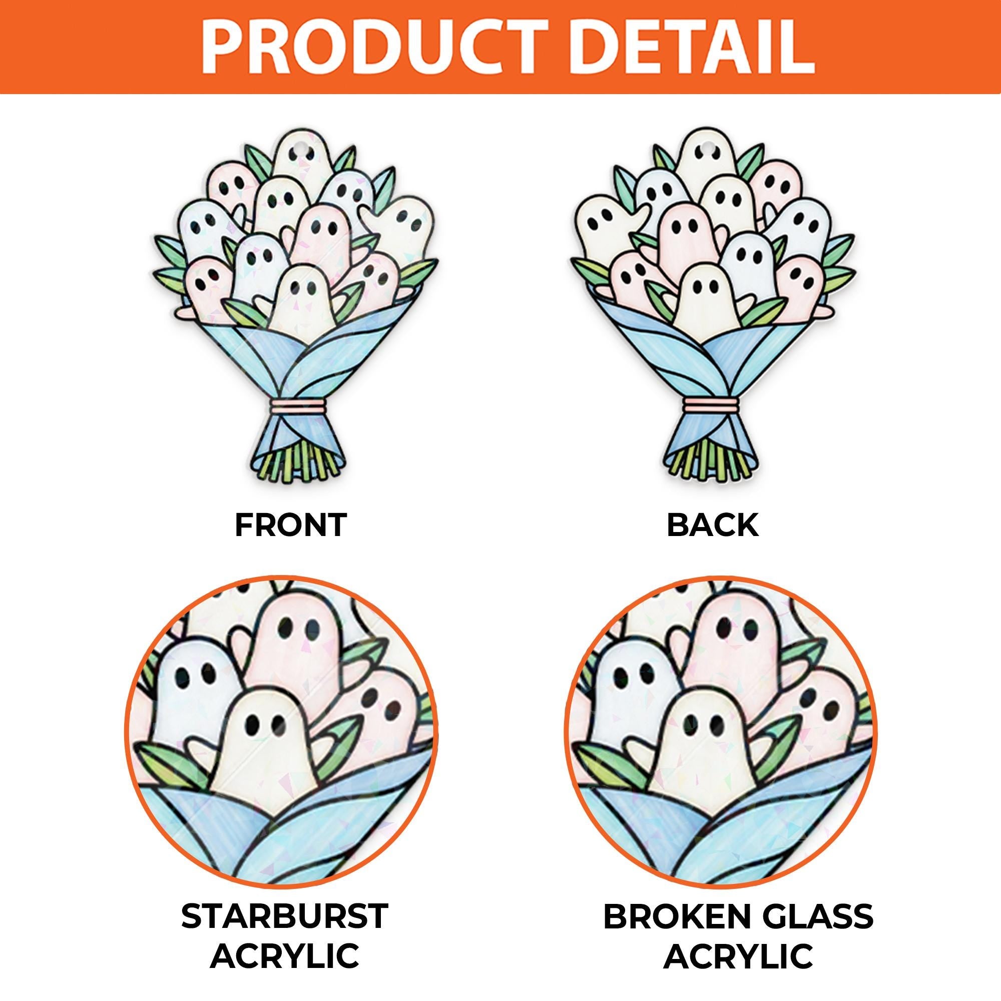 Cute Ghost Bouquet Keychain | Spooky Acrylic Charm | Halloween Gift for Ghost Lovers | Kawaii Accessory with Floral Design