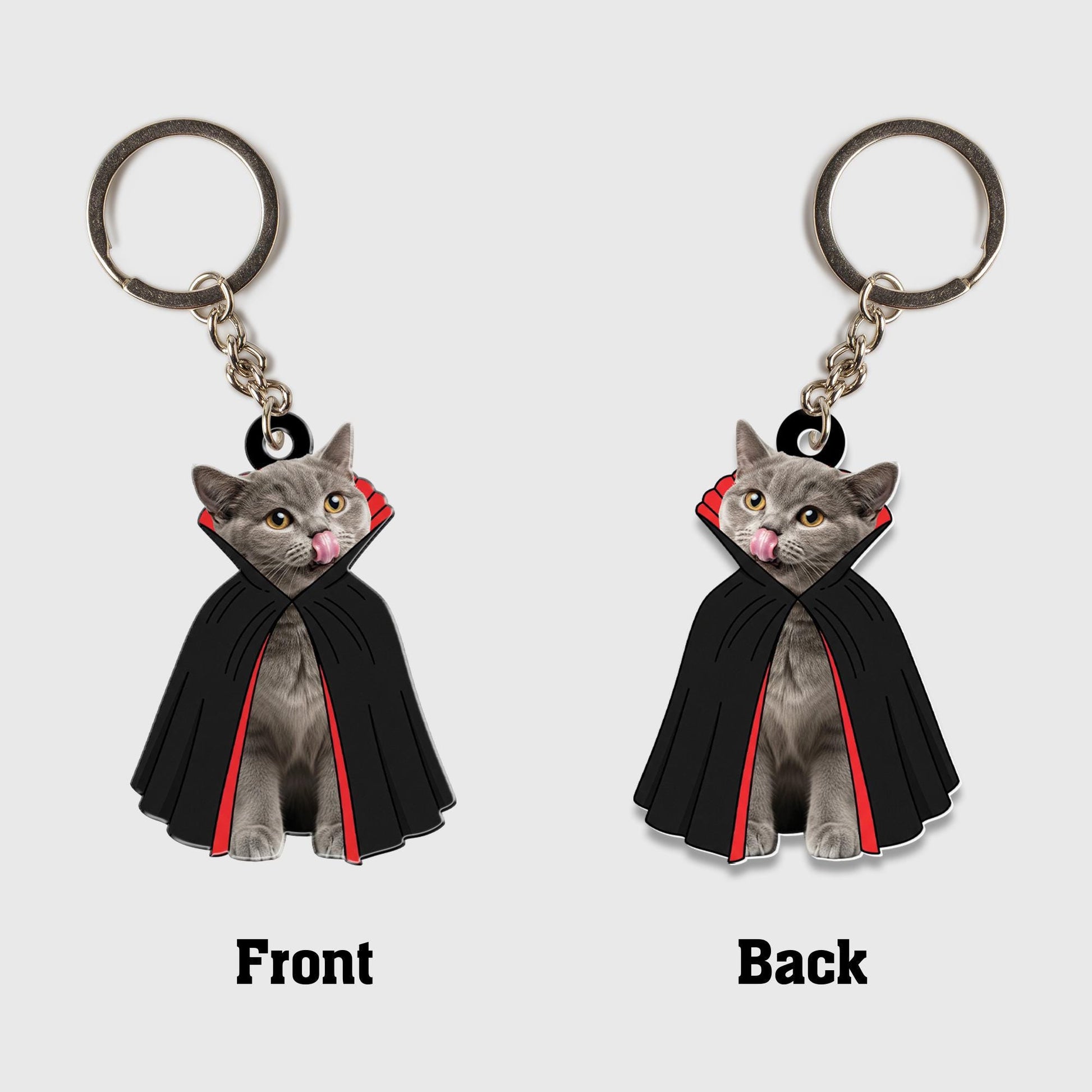 Custom Pet Photo Keychain | Personalized Cat Keychain in Vampire Costume | Funny Halloween Gift for Cat Lovers & Pet Owners
