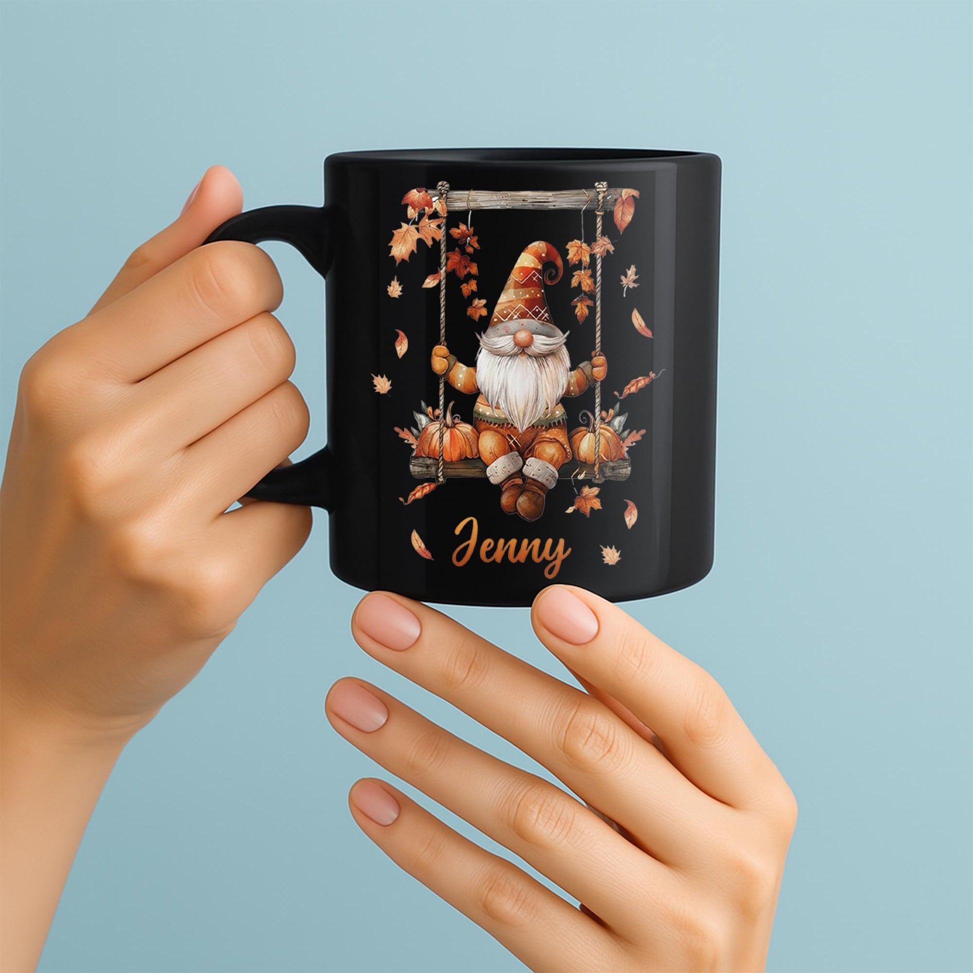 Personalized Fall Gnome Mug: Custom Name Coffee Cup, Autumn Decor