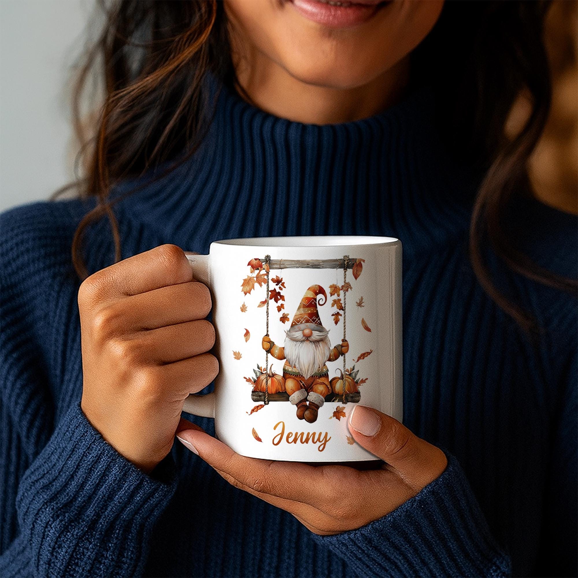 Personalized Fall Gnome Mug: Custom Name Coffee Cup, Autumn Decor