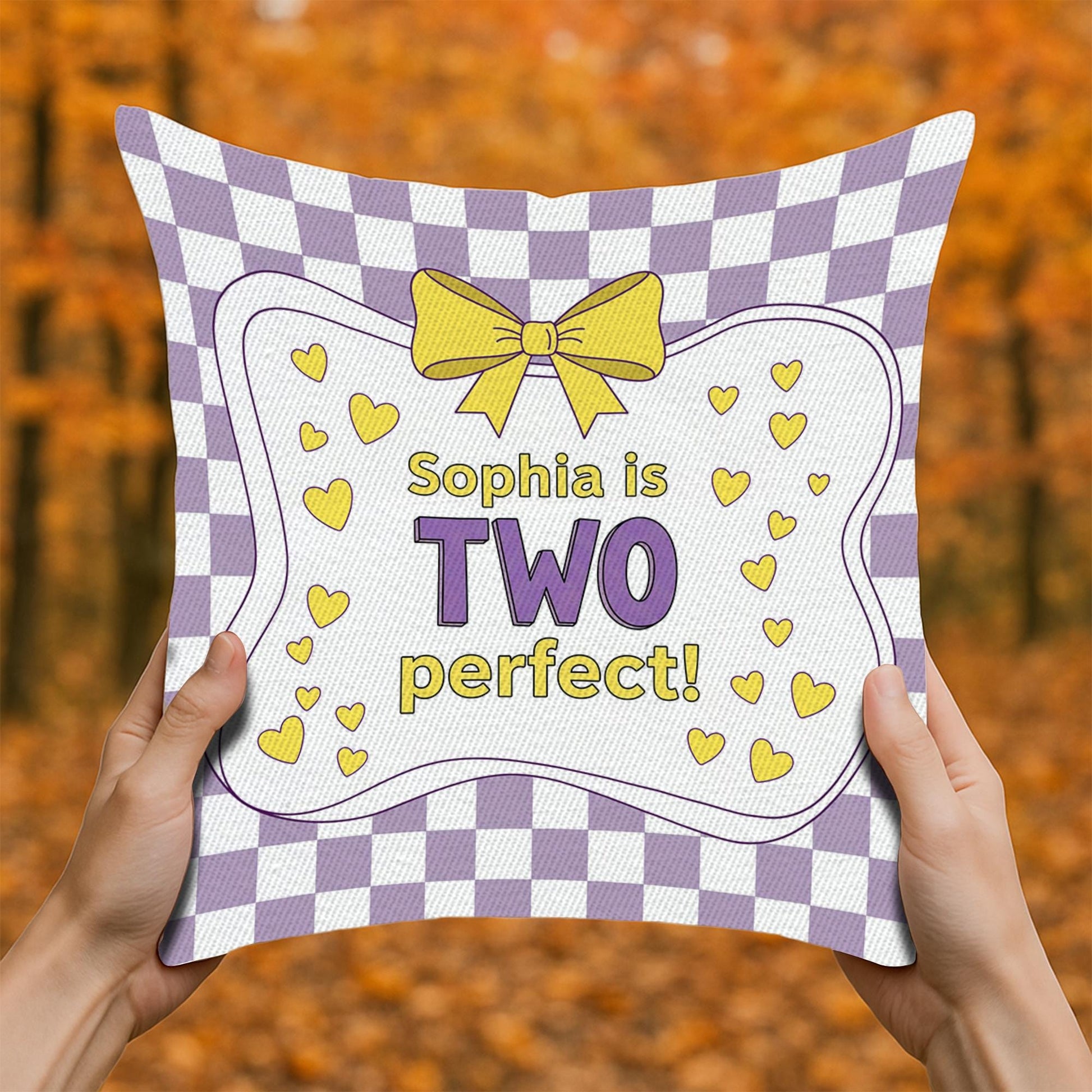Personalized 2nd Birthday Pillow: Purple & Yellow Party Decor
