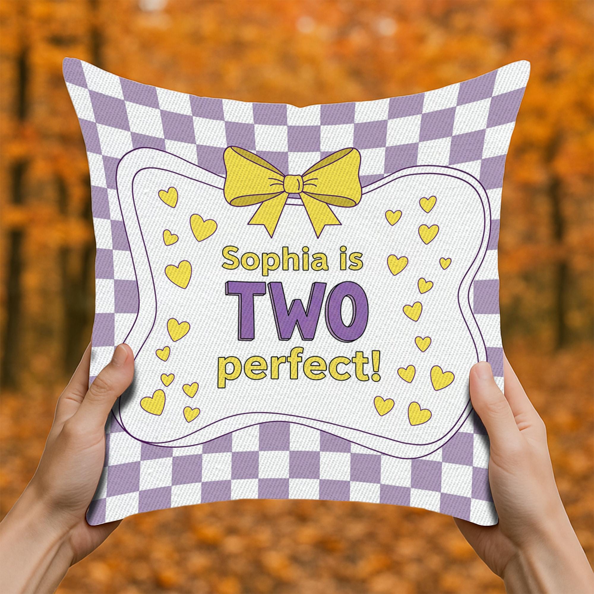 Personalized 2nd Birthday Pillow: Purple & Yellow Party Decor