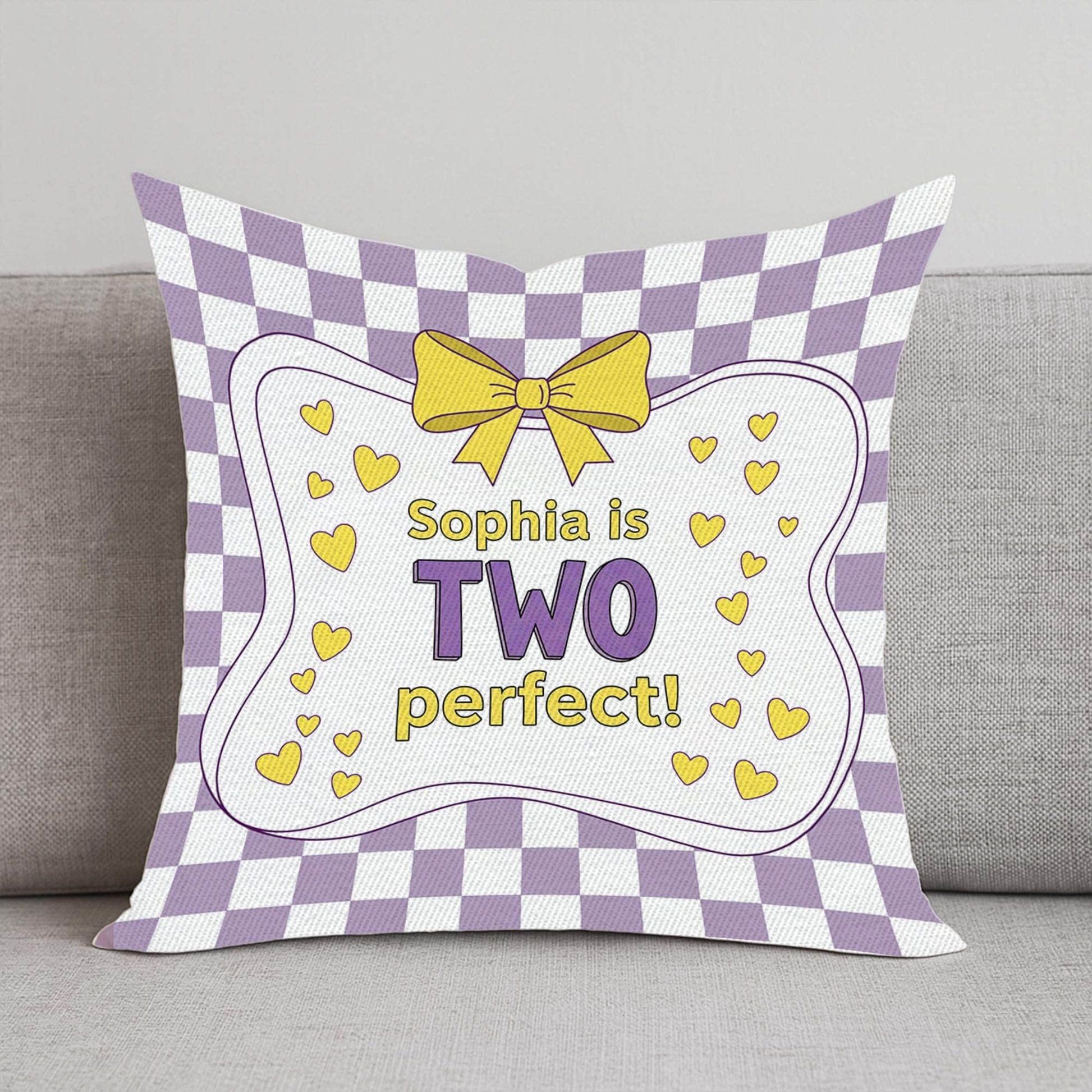 Personalized 2nd Birthday Pillow: Purple & Yellow Party Decor