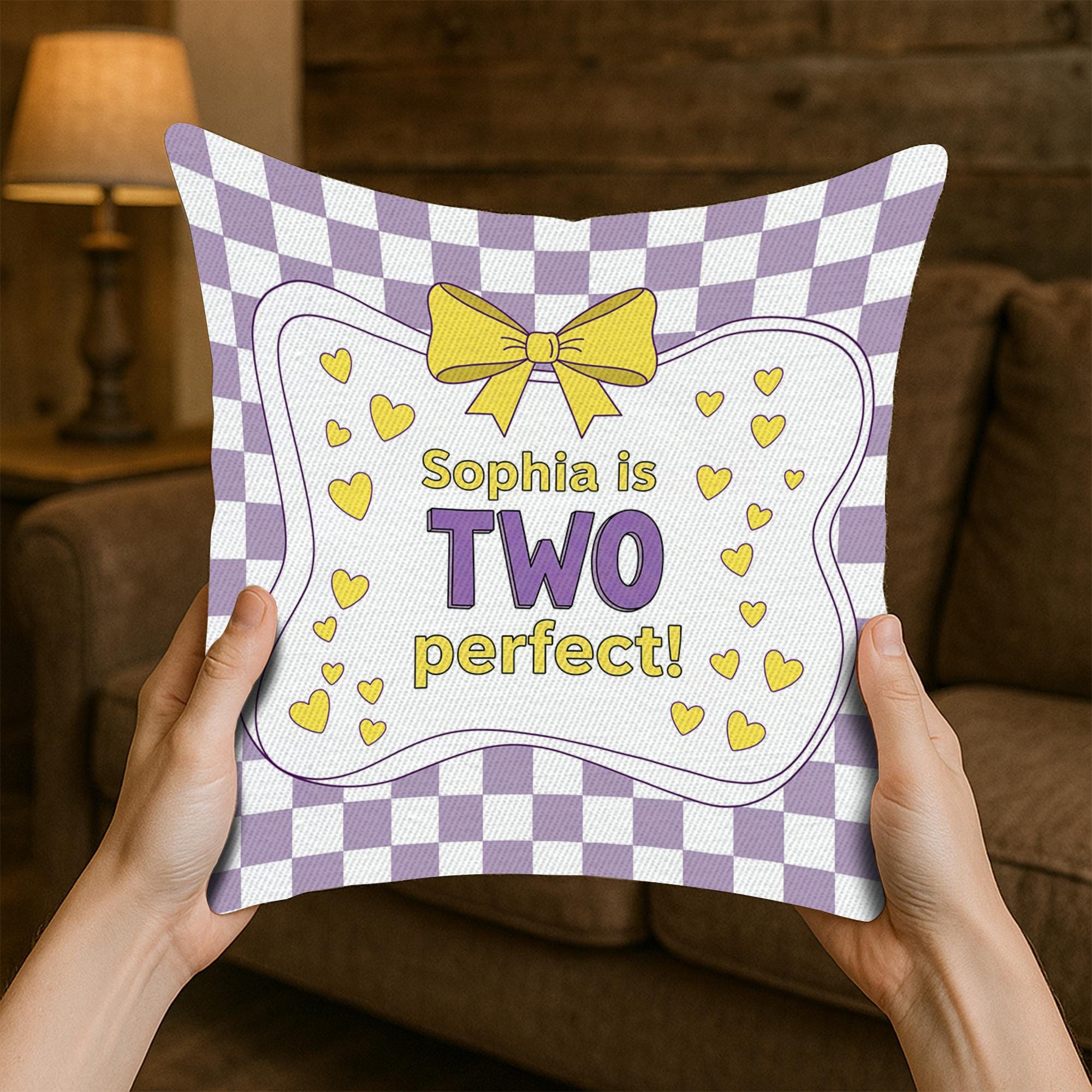 Personalized 2nd Birthday Pillow: Purple & Yellow Party Decor