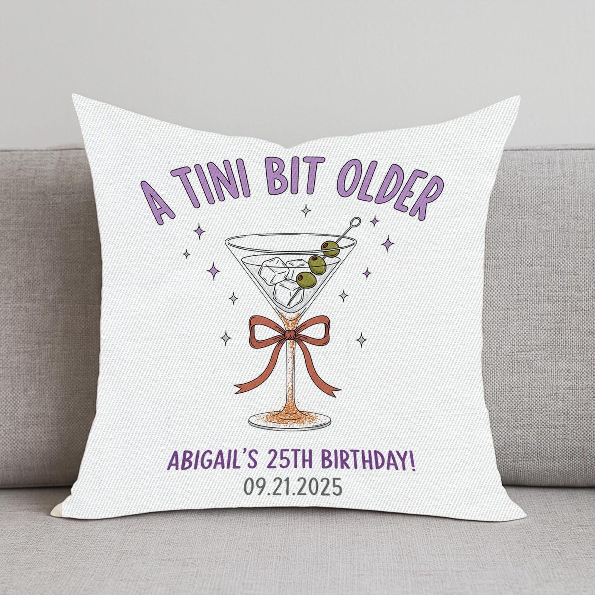Personalized Martini Birthday Pillow: Custom Name & Age, USA Made