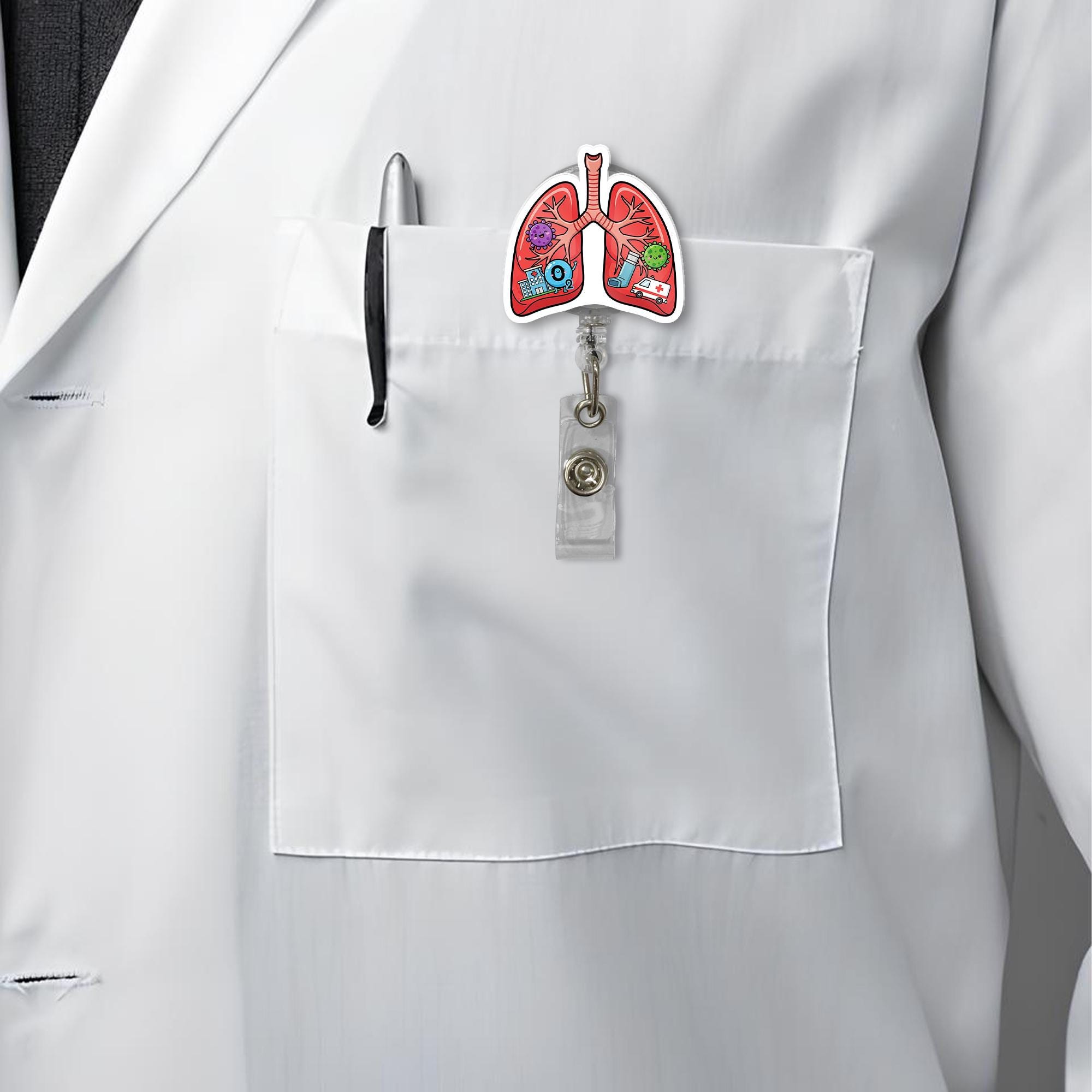 Respiratory Therapist Badge Reel, Cute Lungs ID Holder, RT Gift, ICU Nurse Gift, Medical Student Gift, Pulmonology Badge, Nurse Badge Reel
