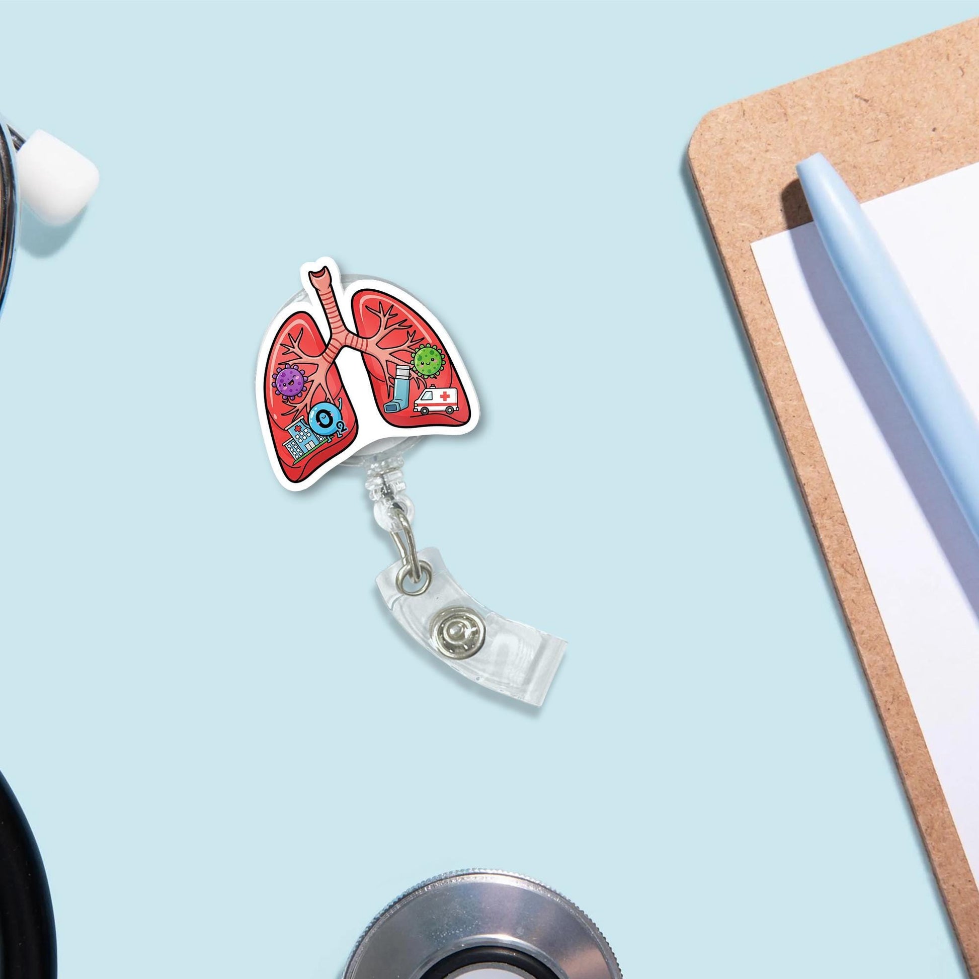 Respiratory Therapist Badge Reel, Cute Lungs ID Holder, RT Gift, ICU Nurse Gift, Medical Student Gift, Pulmonology Badge, Nurse Badge Reel