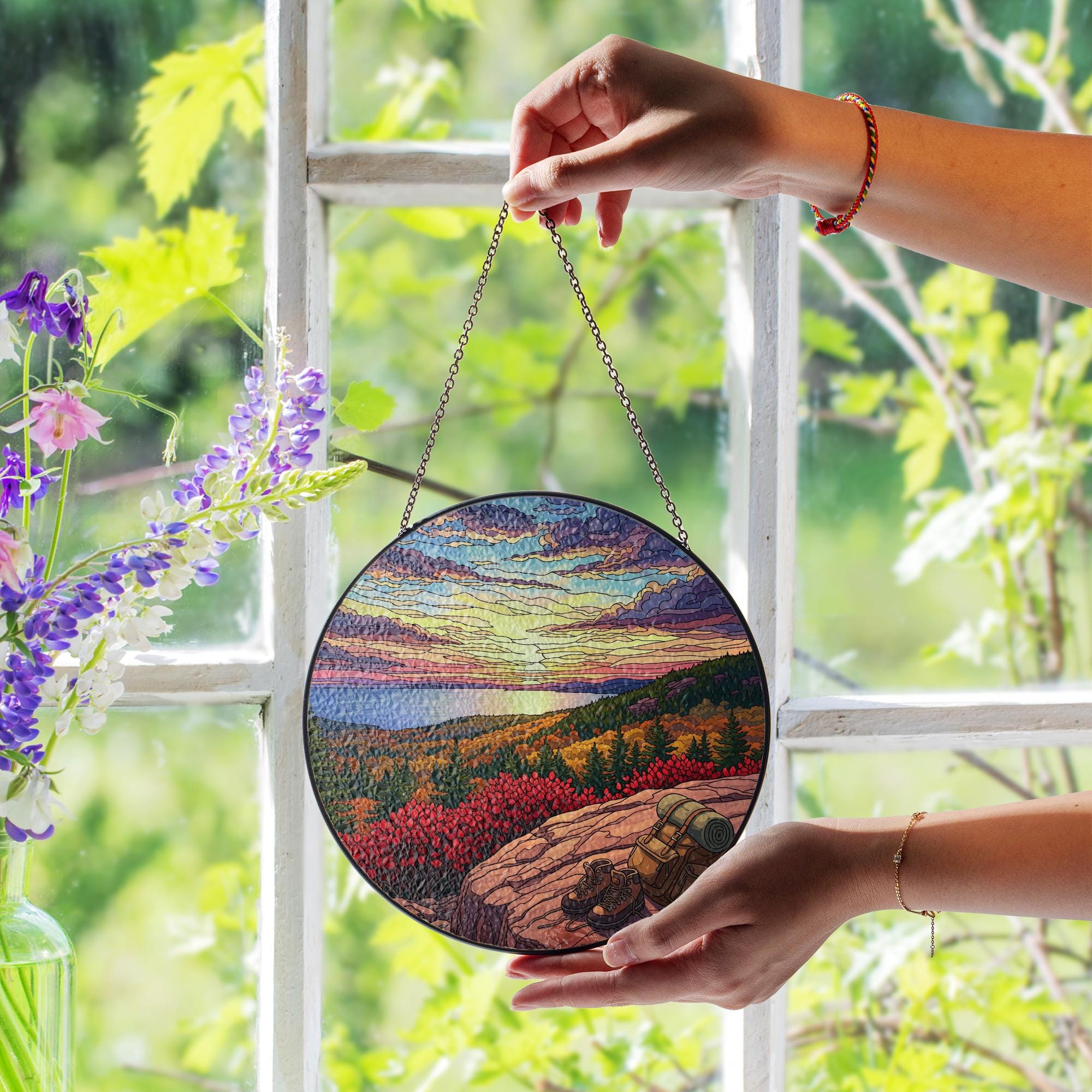 Mountain Sunset Suncatcher: Faux Stained Glass Window Art