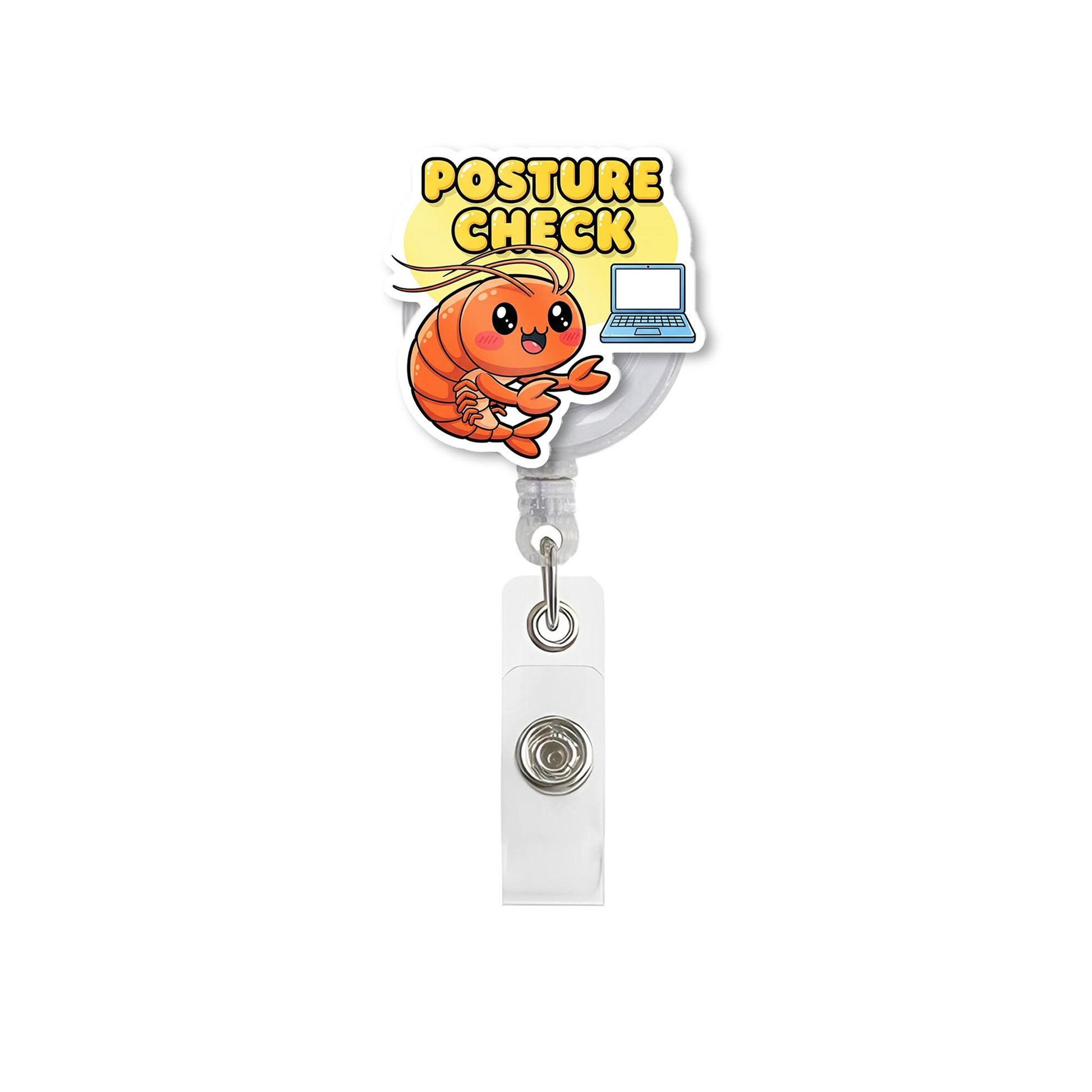 Posture Check Shrimp Badge Reel, Cute Retractable ID Holder, Office Worker Gift, Nurse Badge Reel, Physical Therapist Gift
